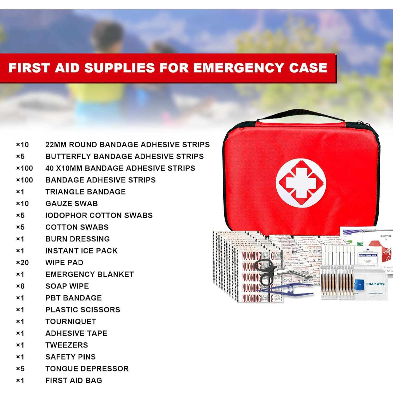 First Aid Kit 300 Pcs, Emergency Camping Hiking Home Office Car Kit, Bandages