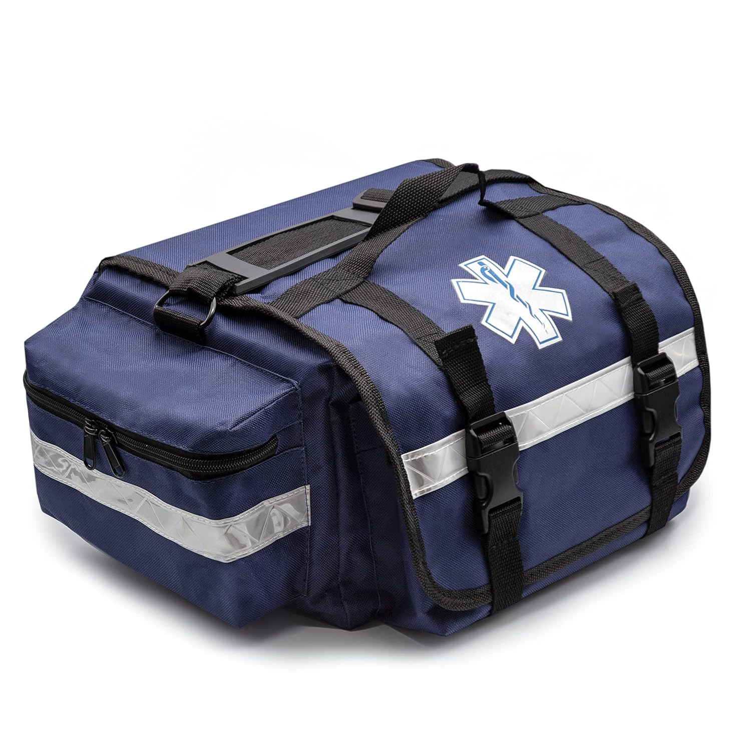 EMS Emergency First Responder Bag with Padded Dividers Reflective Strip Blue