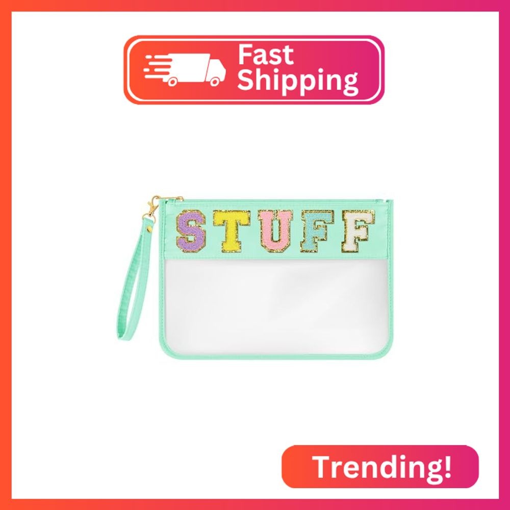 BOUBONI Chenille Letter Bag Flat Pouch Nylon and PVC Clear Cosmetic Bags Travel