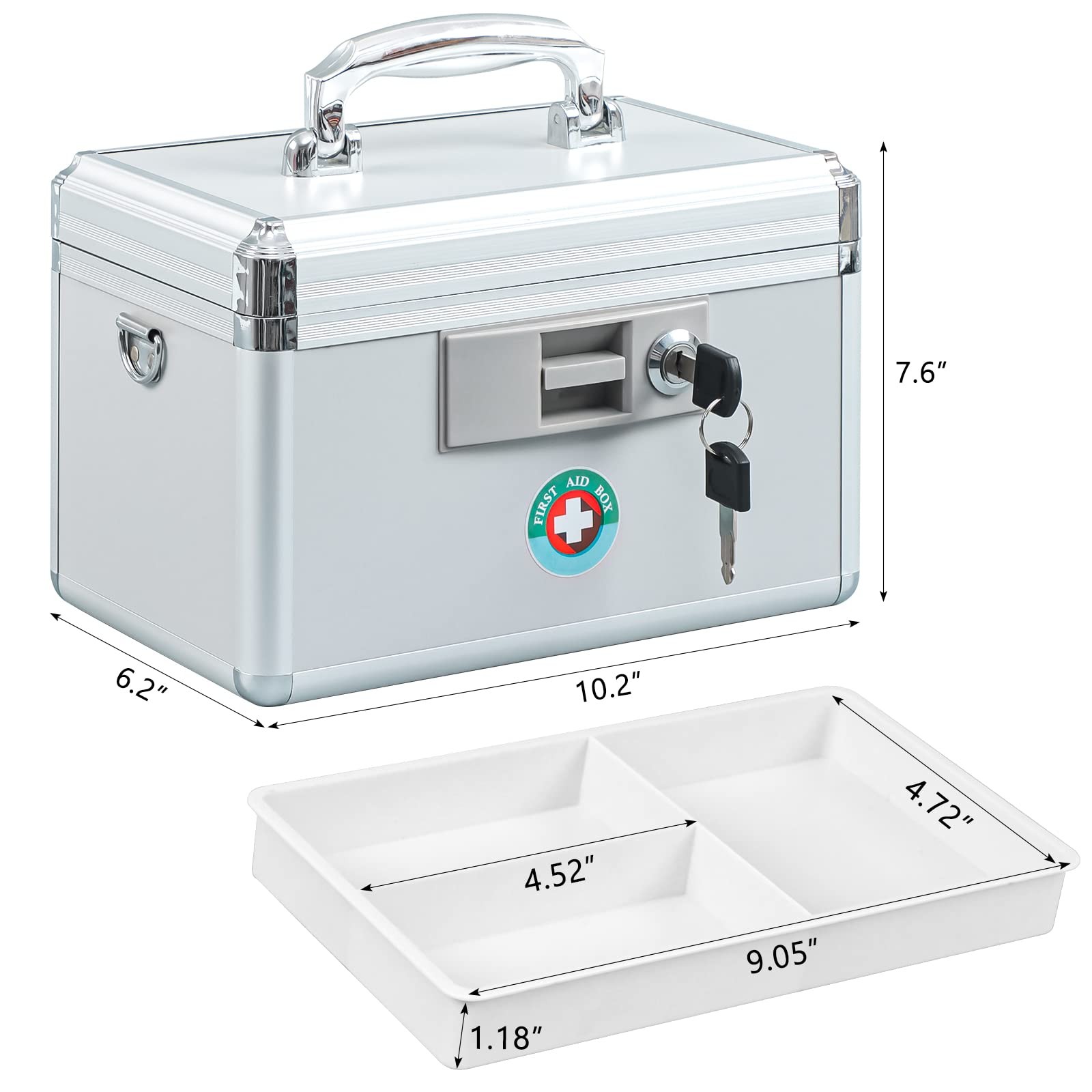 KYODOLED Locking Key Medicine Box,First Aid Safe Box Small-10in, White