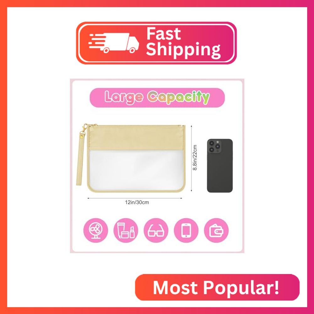 Morcheiong Nylon Clear Zipper Pouch with Wristlet Clear Travel Makeup Bag DIY Ch
