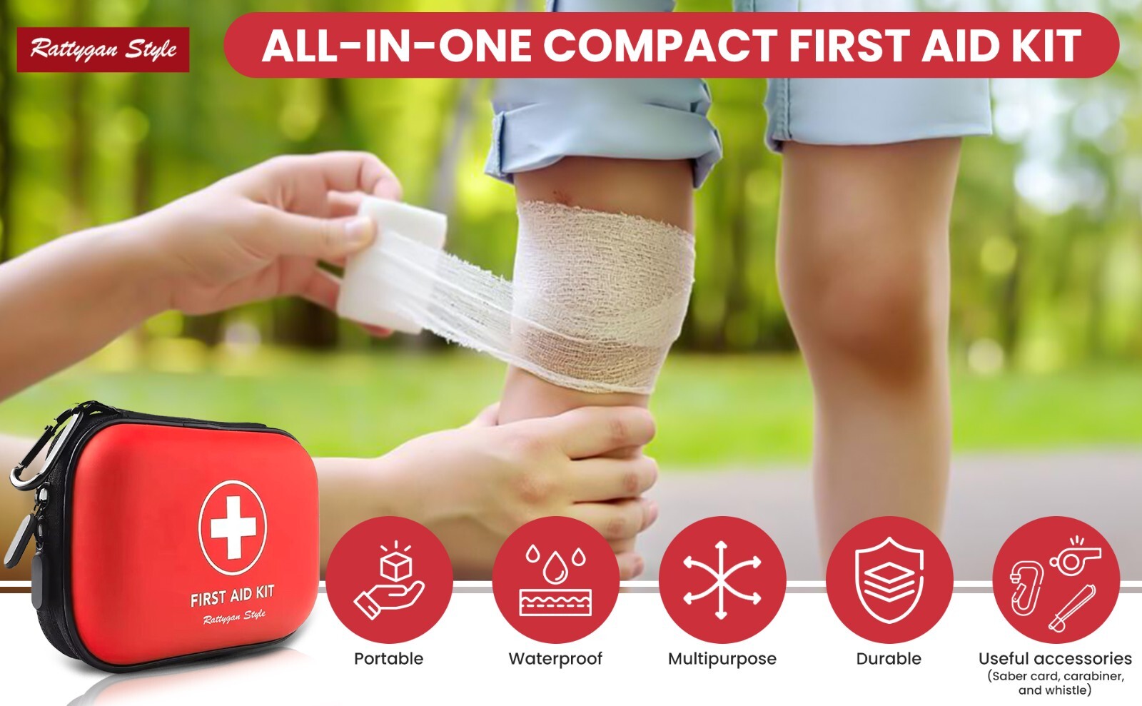 All-in-One Compact First Aid Kit with Waterproof Hard Shell Case – 100 pieces