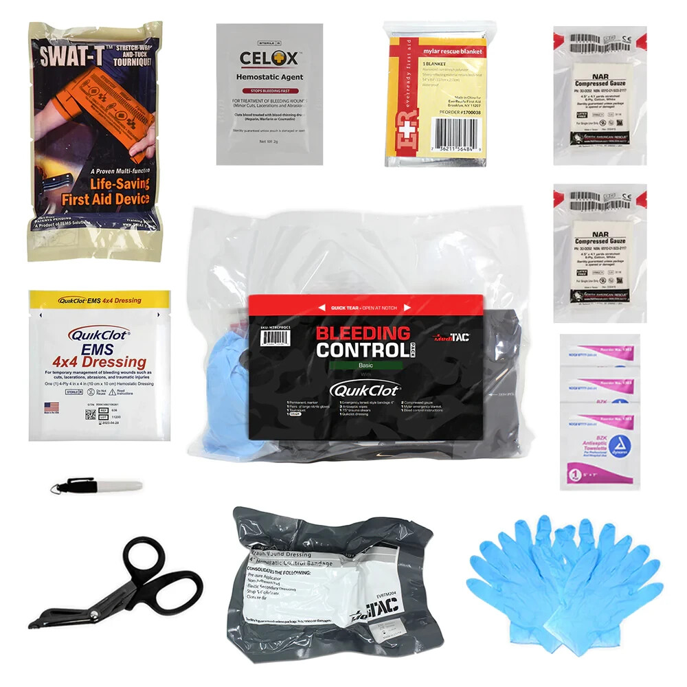 MediTac Bleeding Control Pack Stocked First Aid Kit QuikClot Celox with IFAK BAG