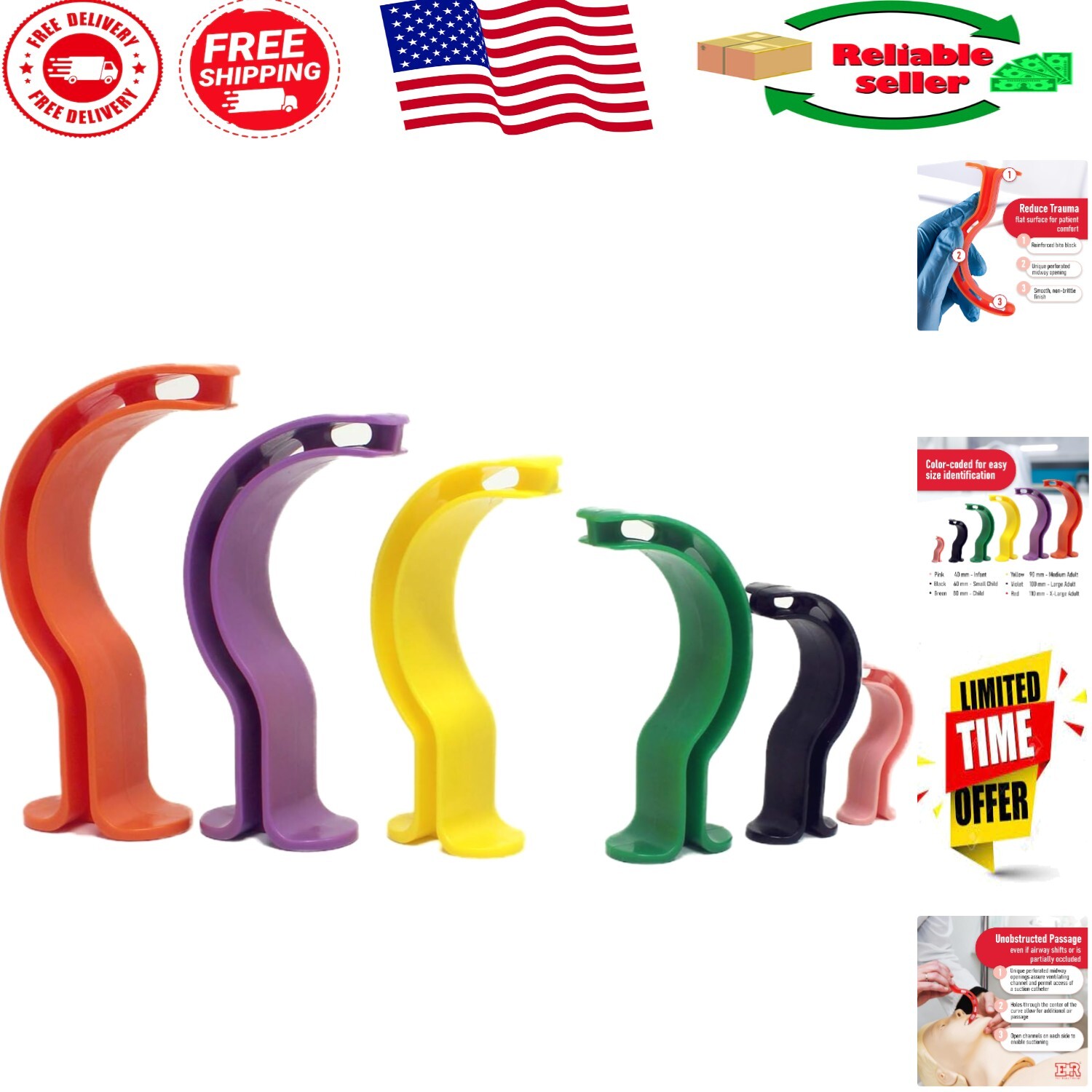 Comprehensive Berman Oral Airway Kit – Latex-Free, 6 Color-Coded Emergency Tools