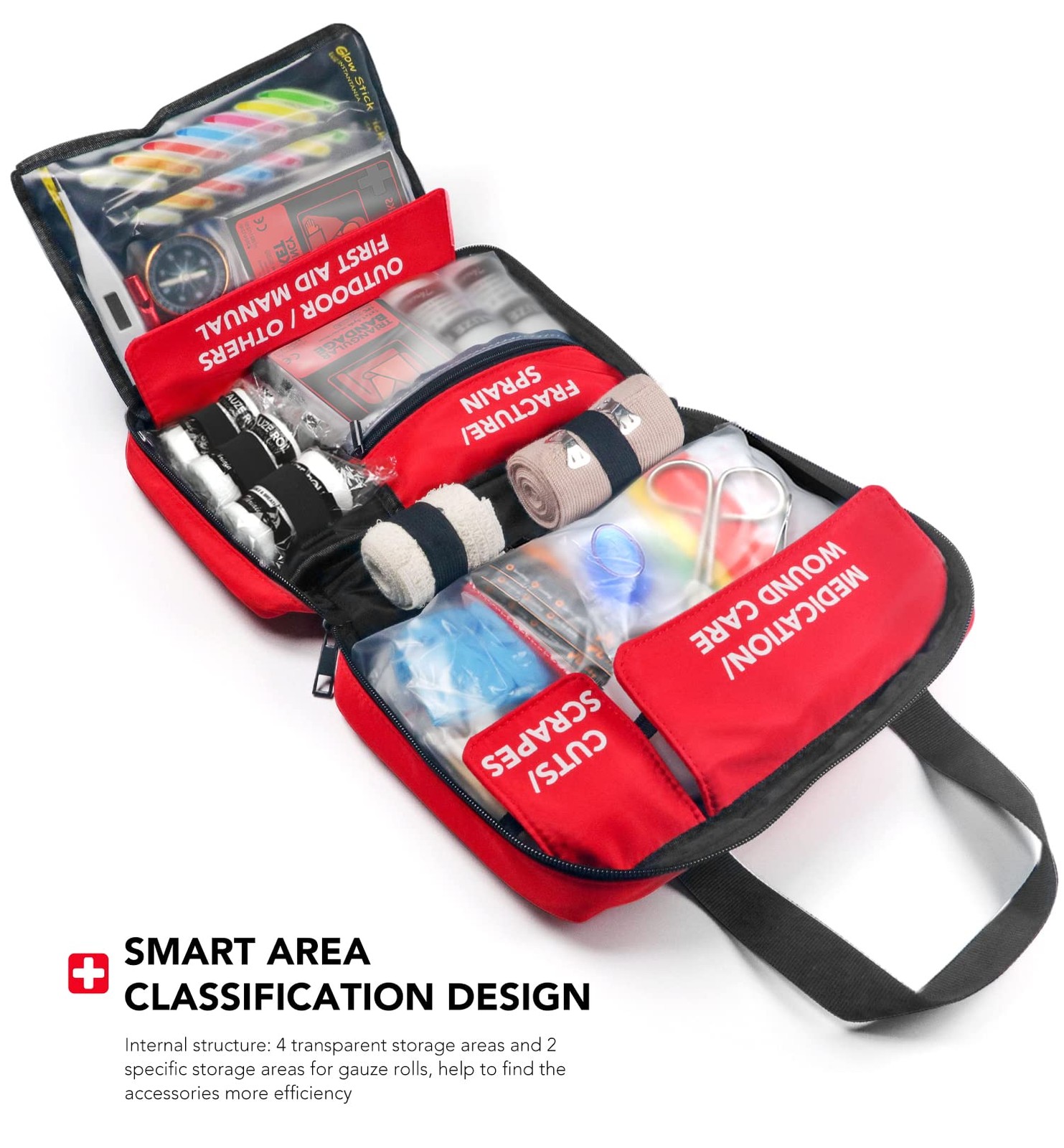 330 Piece First Aid Kit, Premium Waterproof Compact Trauma 330 Pieces, Red