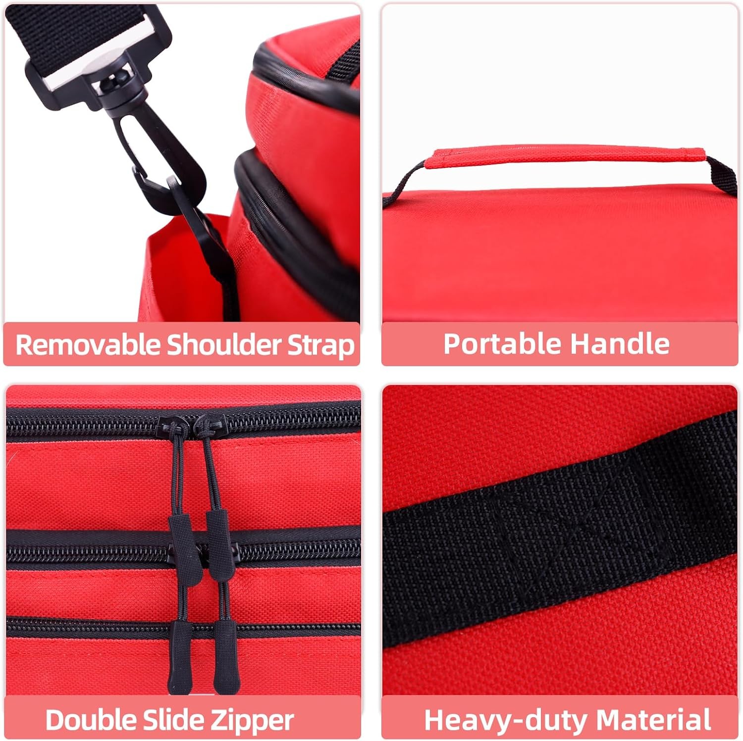 First Aid Bag Empty Large Medical with Shoulder Strap 16”x 9½” x 7” Red