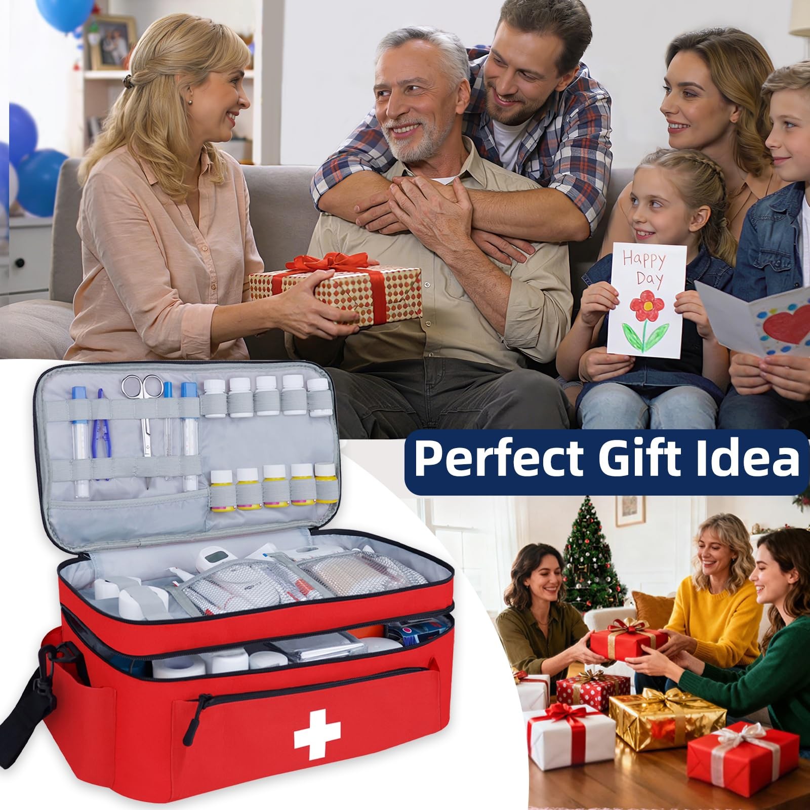 First Aid Bag Empty Large 2 Layer Medical Bag with Shoulder Strap 16”x 9½” x …