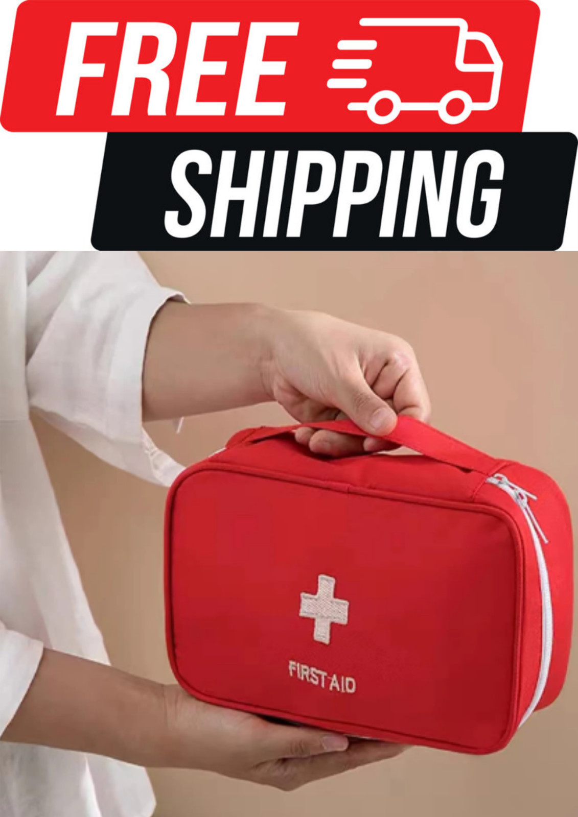 100% New Letter Embroidered Medicine Storage Bag Polyester Red First Aid Kit Bag