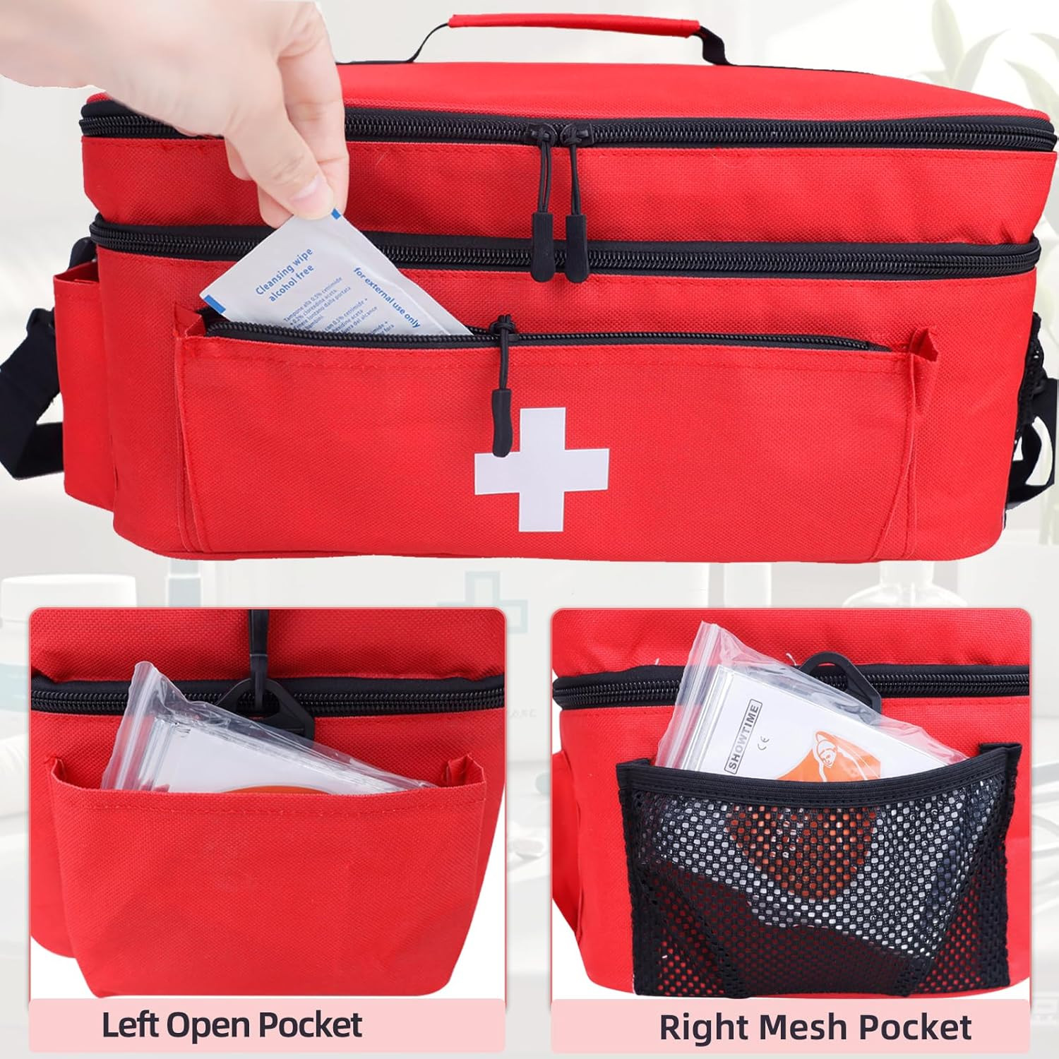 First Aid Bag Empty Large Medical Bag with Shoulder Strap 16”x 9½” x 7” Medicine