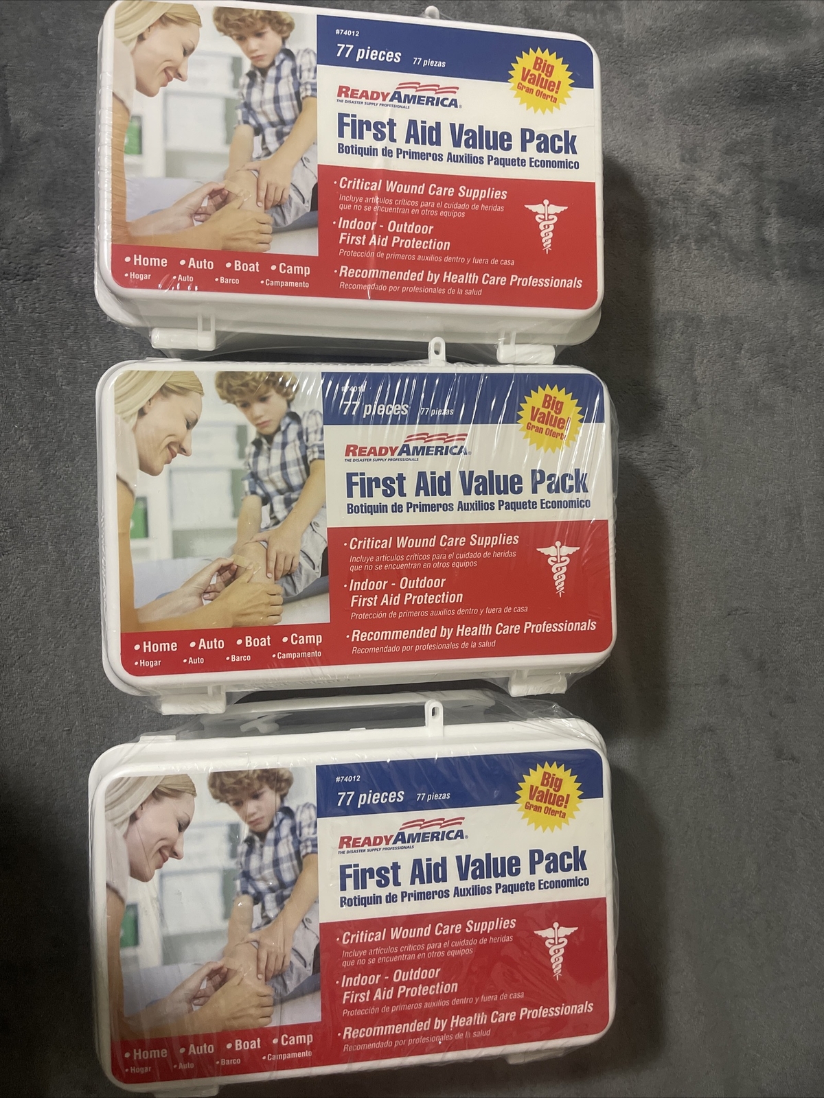 Lot 3 77 Piece First Aid Kit Value Pack, Ready America