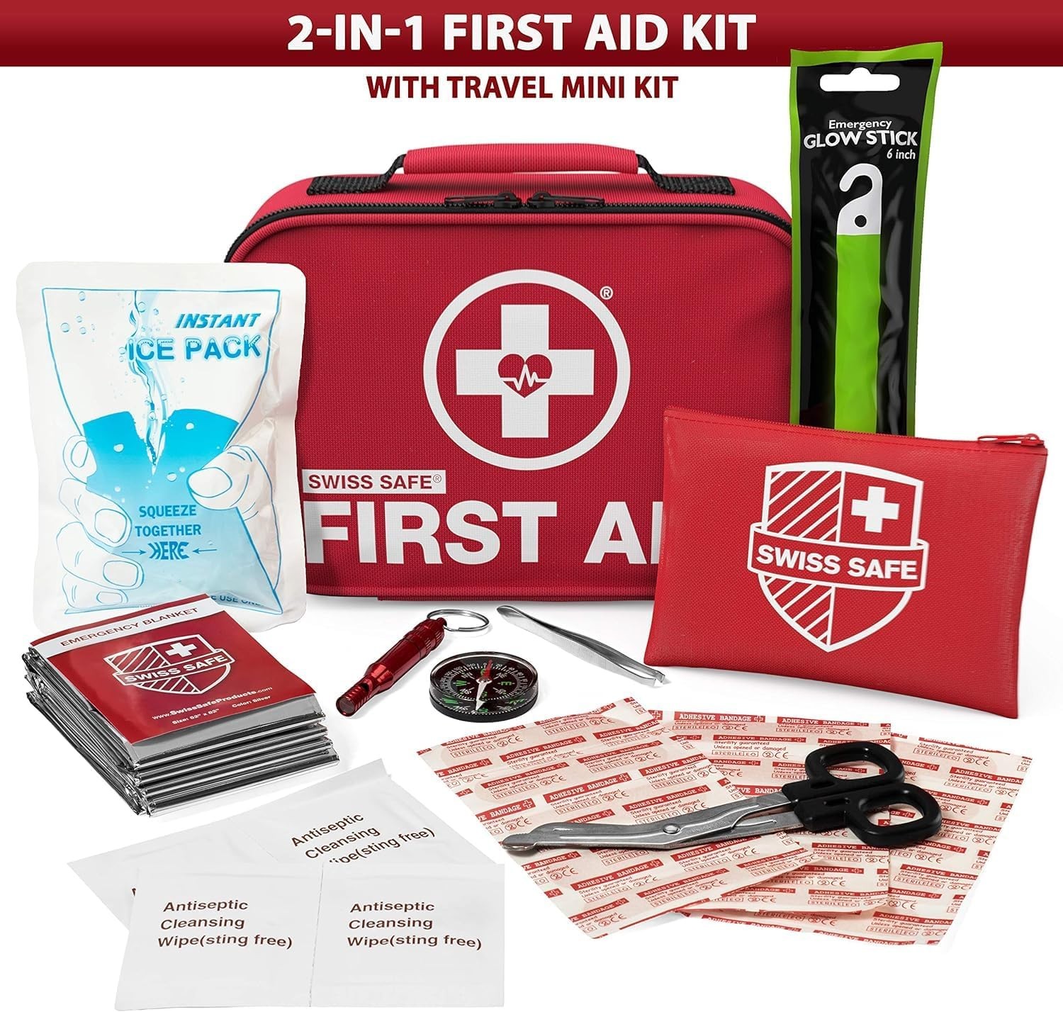 Swiss Safe 2-in-1 First Aid Kit Car Travel Home Businesses Mini Kit 152 Pcs