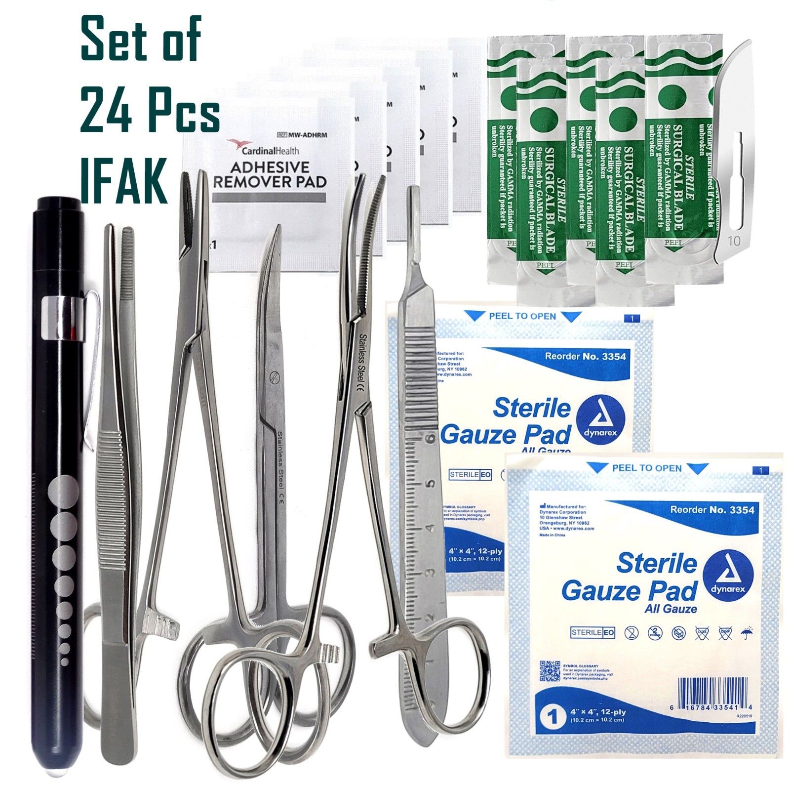 Military Surgical Suture Kit, Suture Set With Scalpel, 24 Piece Kit