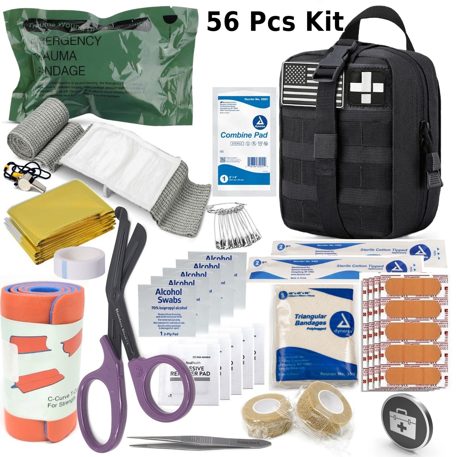 Survival First Aid Kit Medical Emergency Military Trauma Bag Tactical IFAK-56Pcs