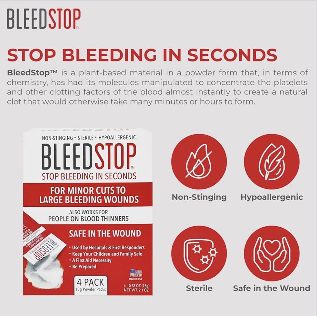 BleedStop™ First Aid Powder for Blood Clotting, Trauma Kit – 2 (20g) Pouches
