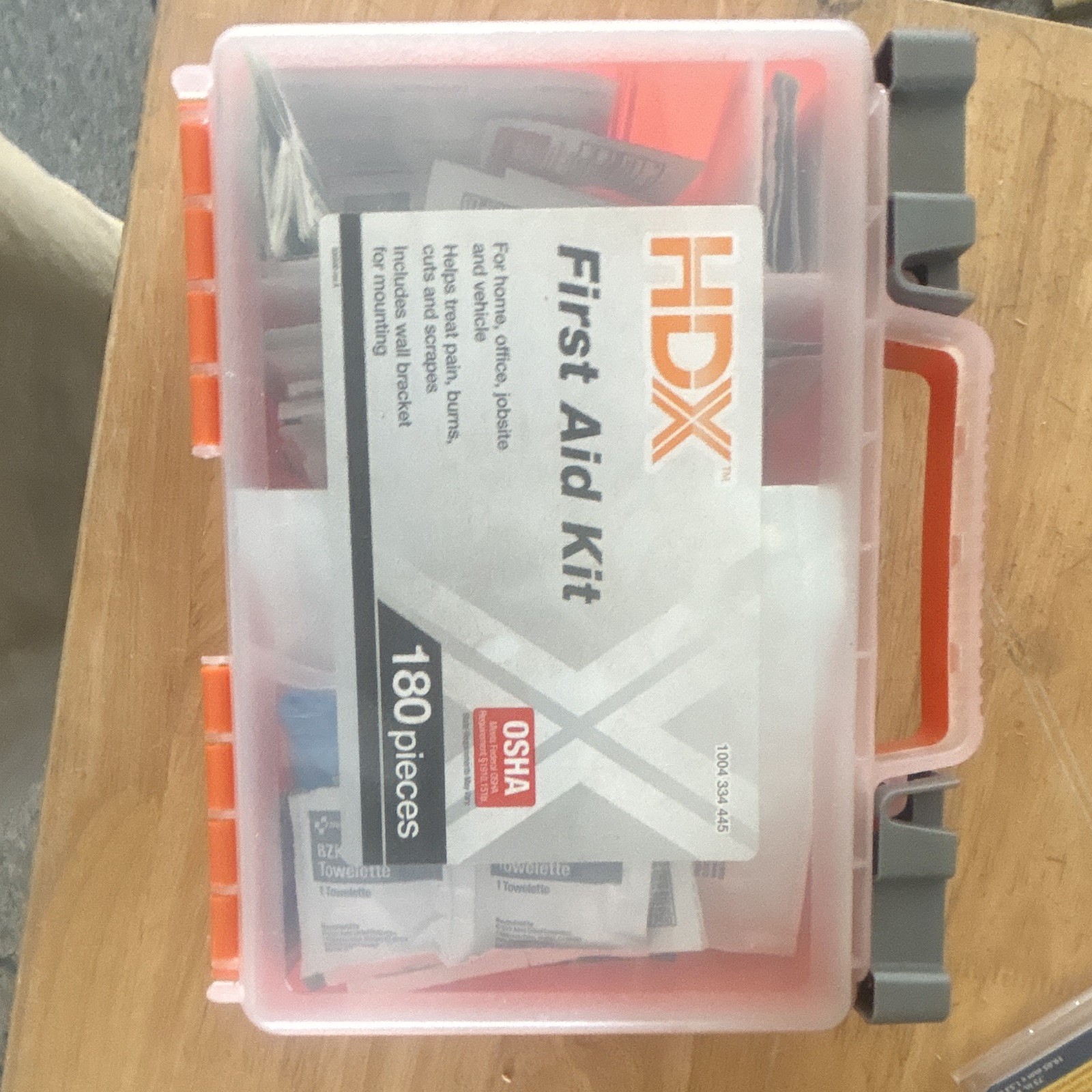 HDX 180-Piece OSHA Portable First Aid Kit Hard Case, Orange/Clear