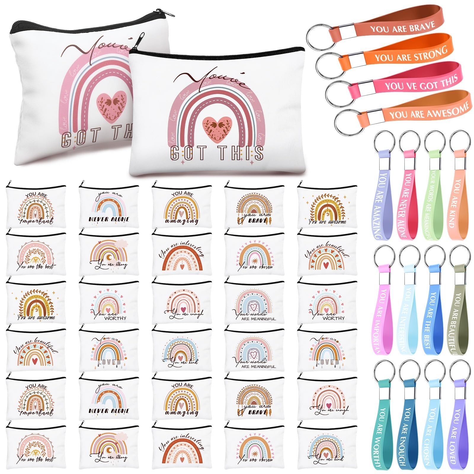 Hillban 64 Pcs CNA Week Bulk Gift Rainbow Canvas Makeup Bag and Pastel colors