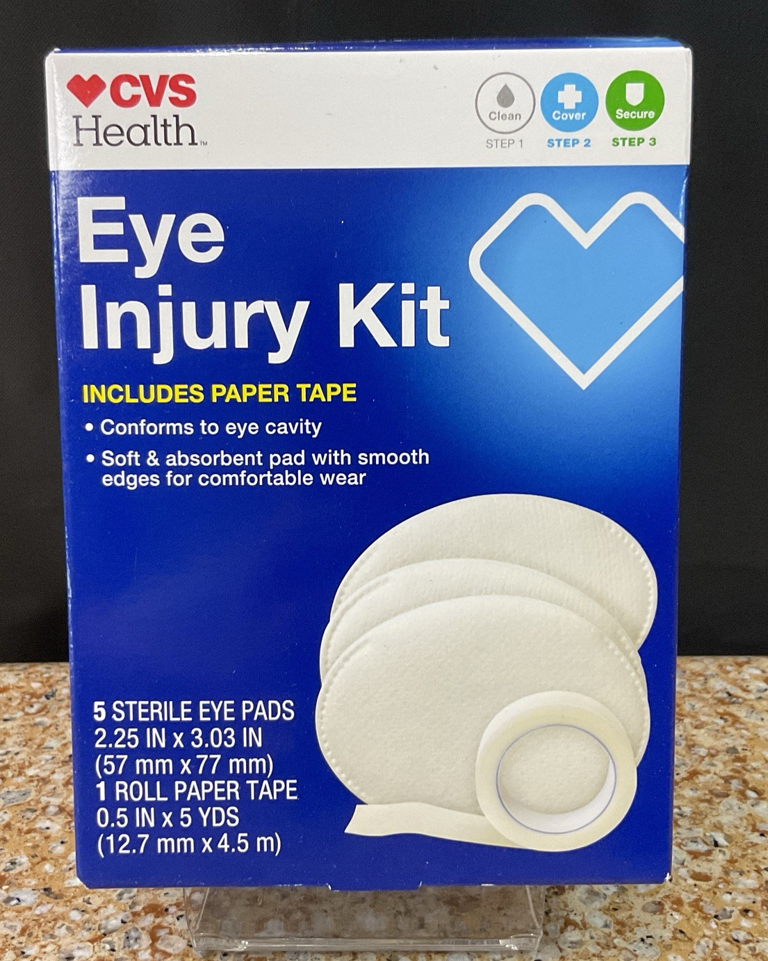 CVS Health Eye Injury Kit w/Roll Of Paper Tape & 5 Sterile Eye Pads