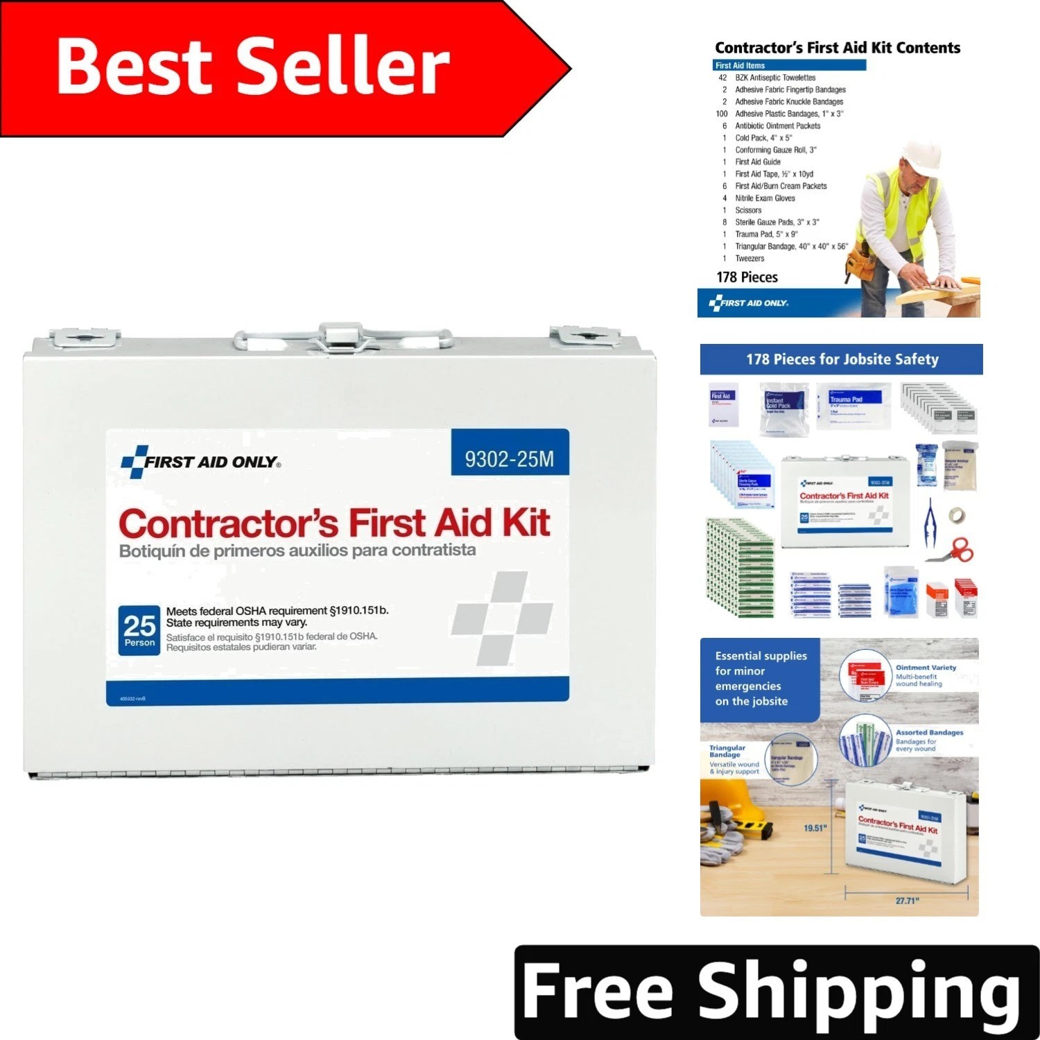 Portable 178-Piece First Aid Kit for 25 Persons: Easy Access and Organization