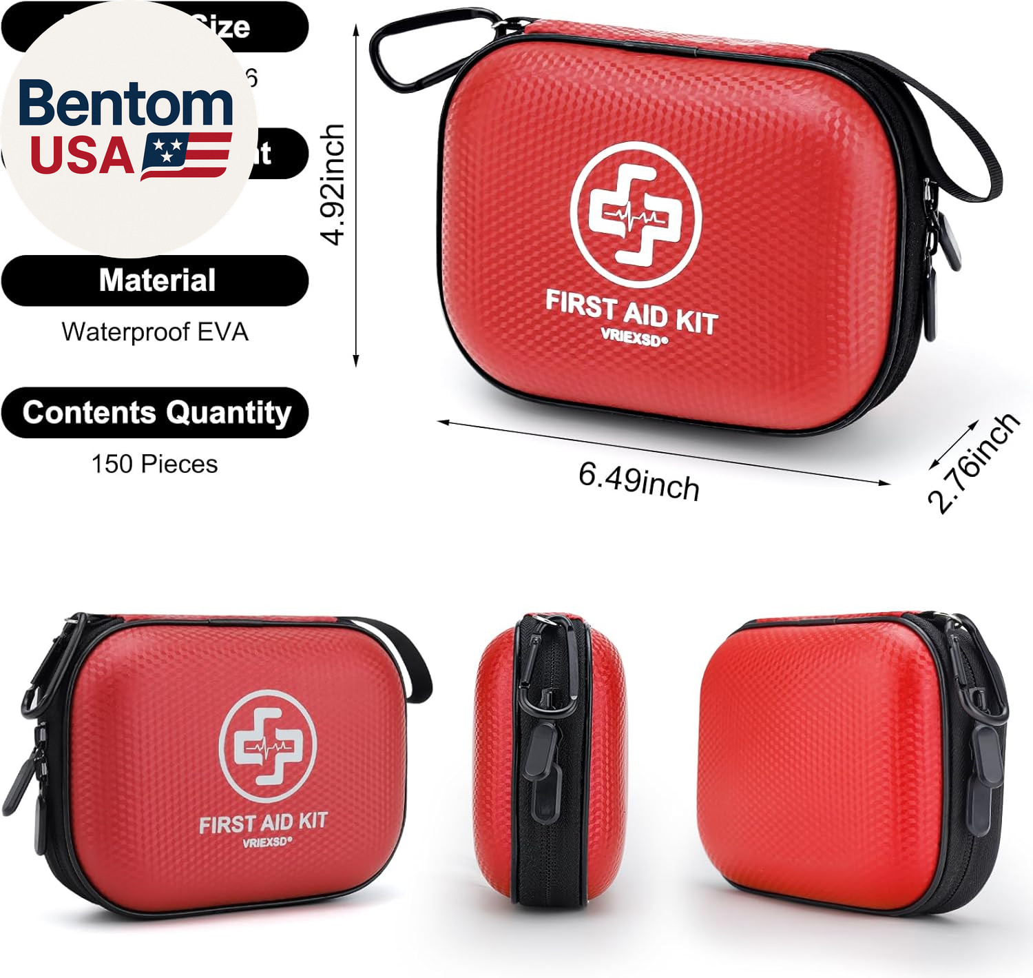 Mini First Aid Kit – 150 Piece Small Waterproof Hard Shell Medical Kit for Home,
