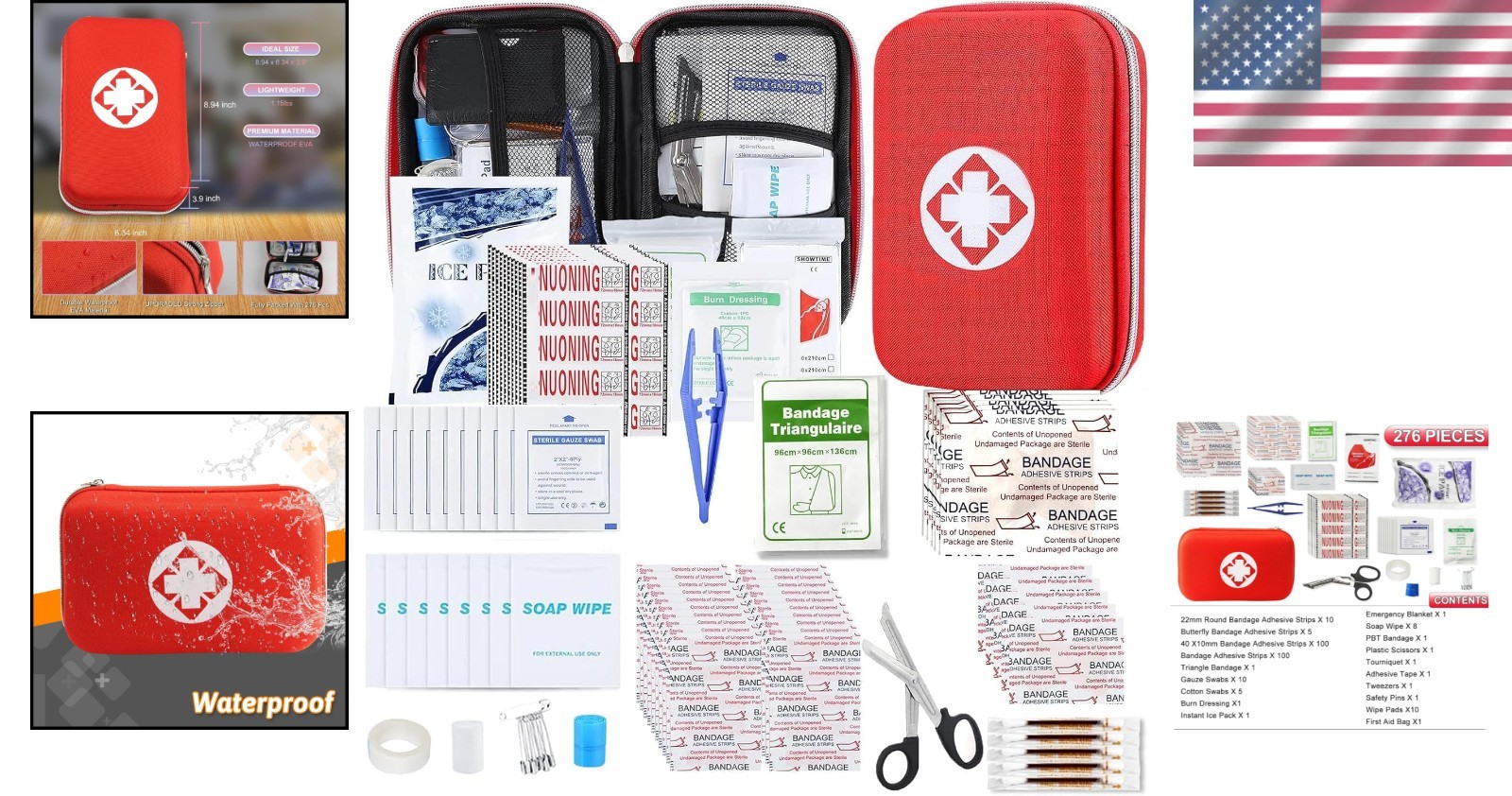 Essential 276PCS Portable First Aid Kit – Water-Resistant & Compact Design