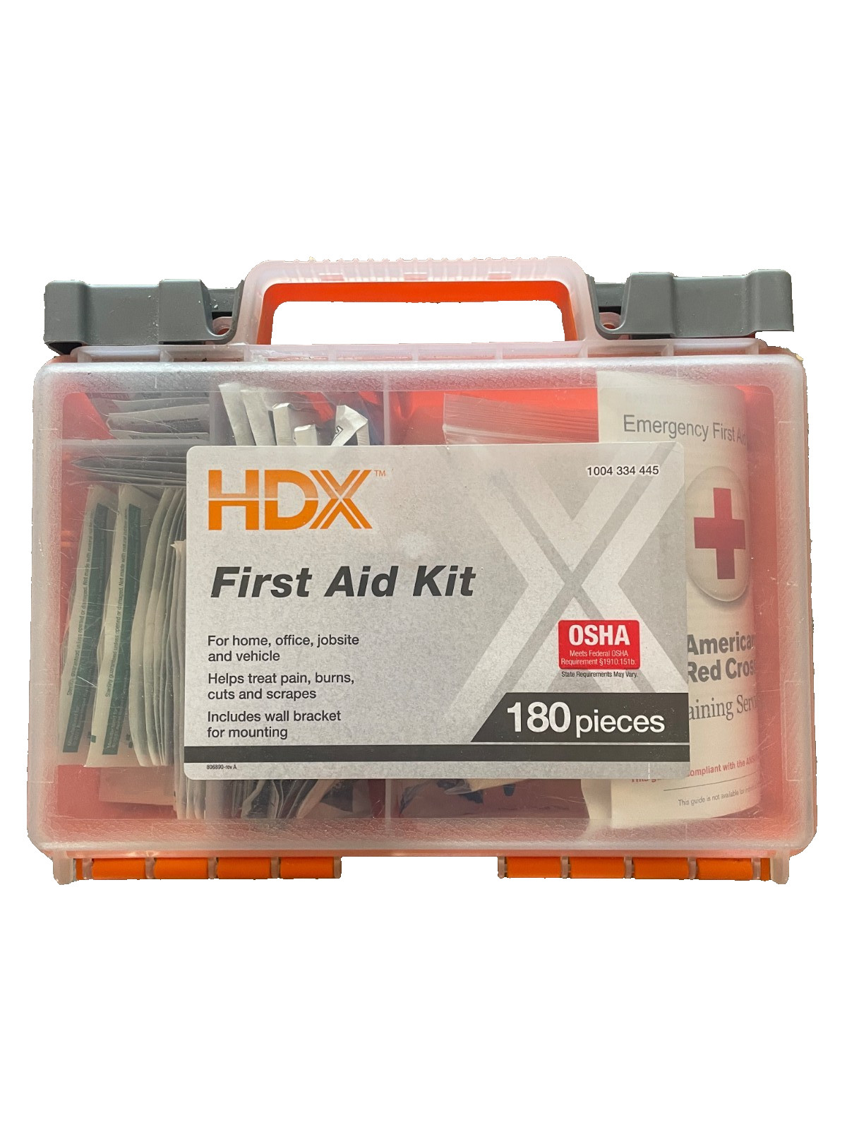 First Aid Kit Office Job Home Vehicle HDX 180 pieces Clear visible lid