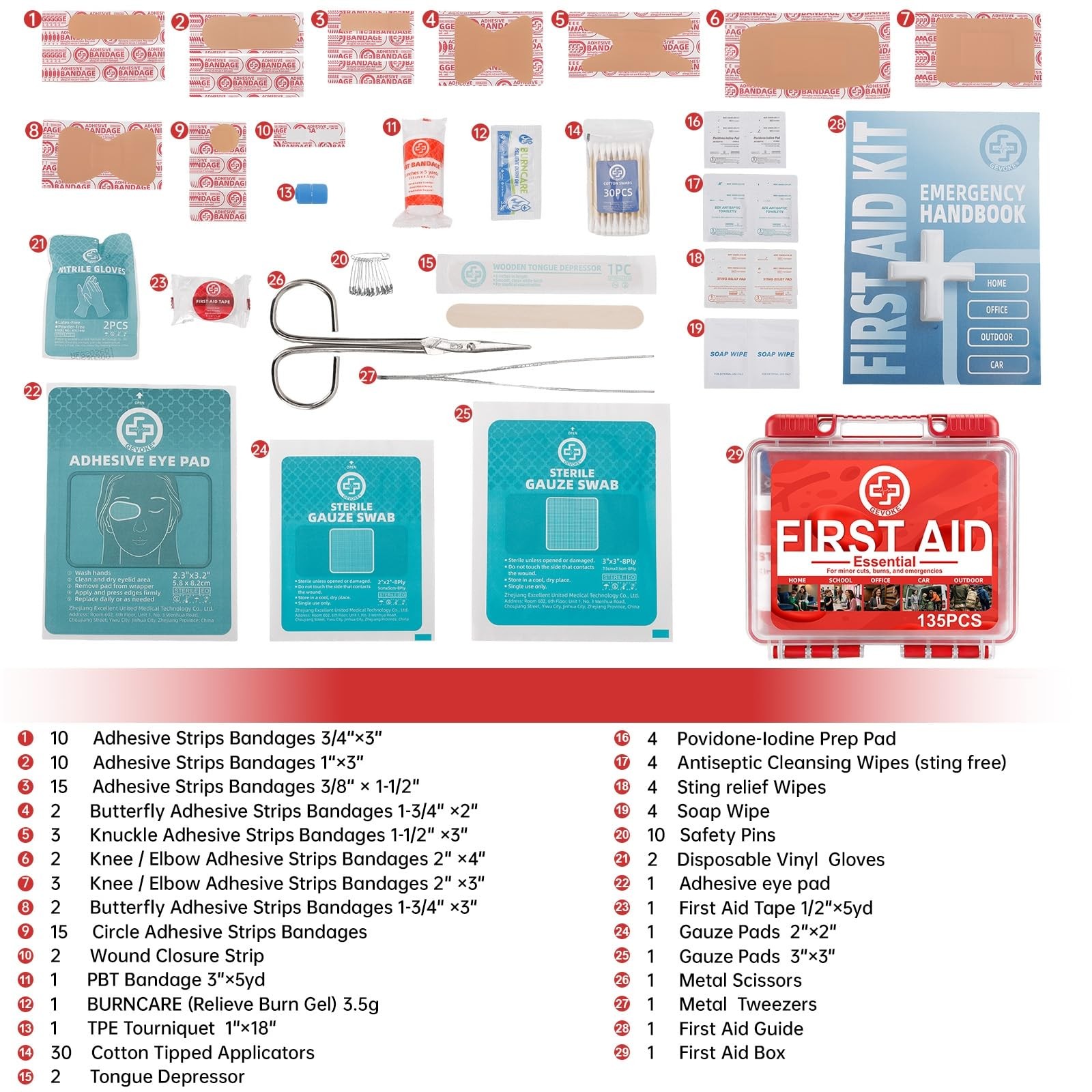 Gevoke Mini First Aid Kit 135 Pcs Small Hard Case Home Car Travel Camping Sport