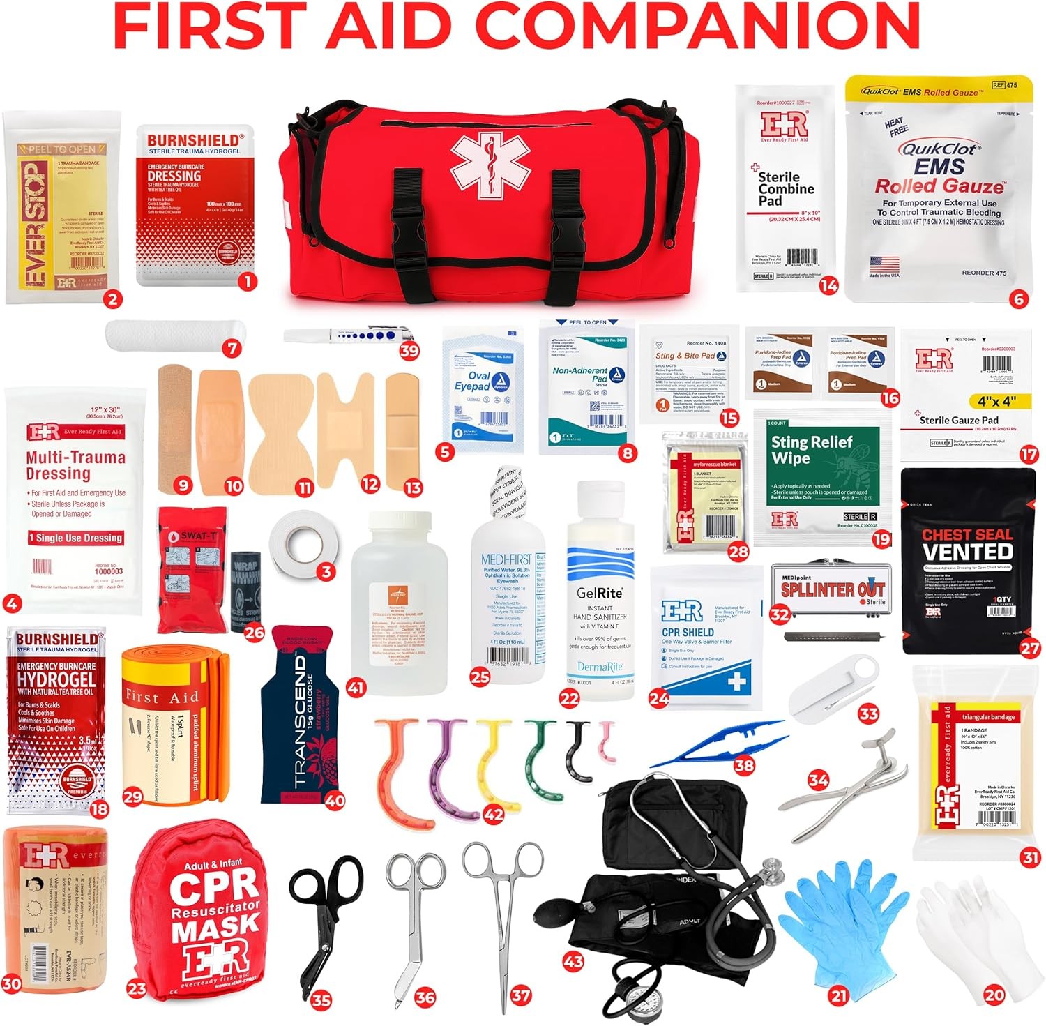 First Responder Fully Stocked Professional Essentials EMT/EMS Trauma Kit w/ Bag