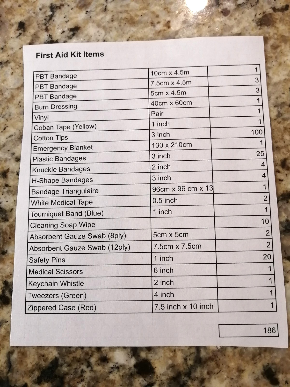 186 pc First Aid Kit 7.5 inch x 10 inch Zippered Case Red All Purpose Travel Car