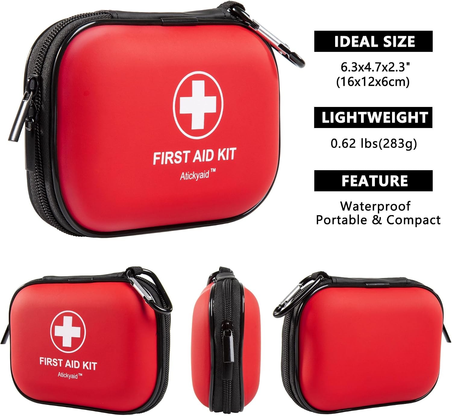 Mini First Aid Kit 120 Piece Waterproof Hard Shell Red