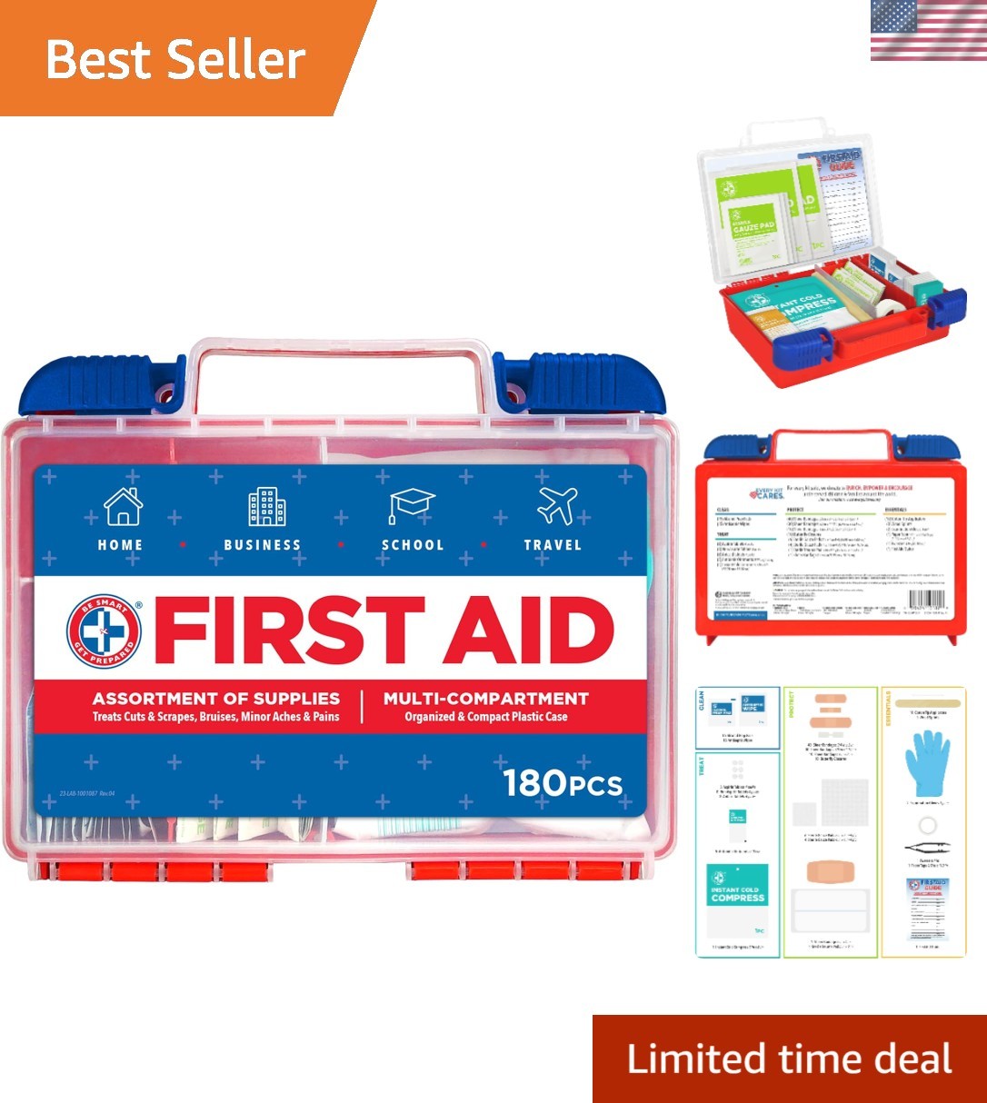 Versatile 180-Piece First Aid Kit: Clean, Treat, Protect Everywhere You Go