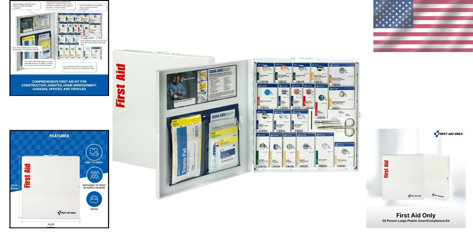 Large Metal First Aid Cabinet for 50-Person Workplaces – ANSI A+ Compliant Kit