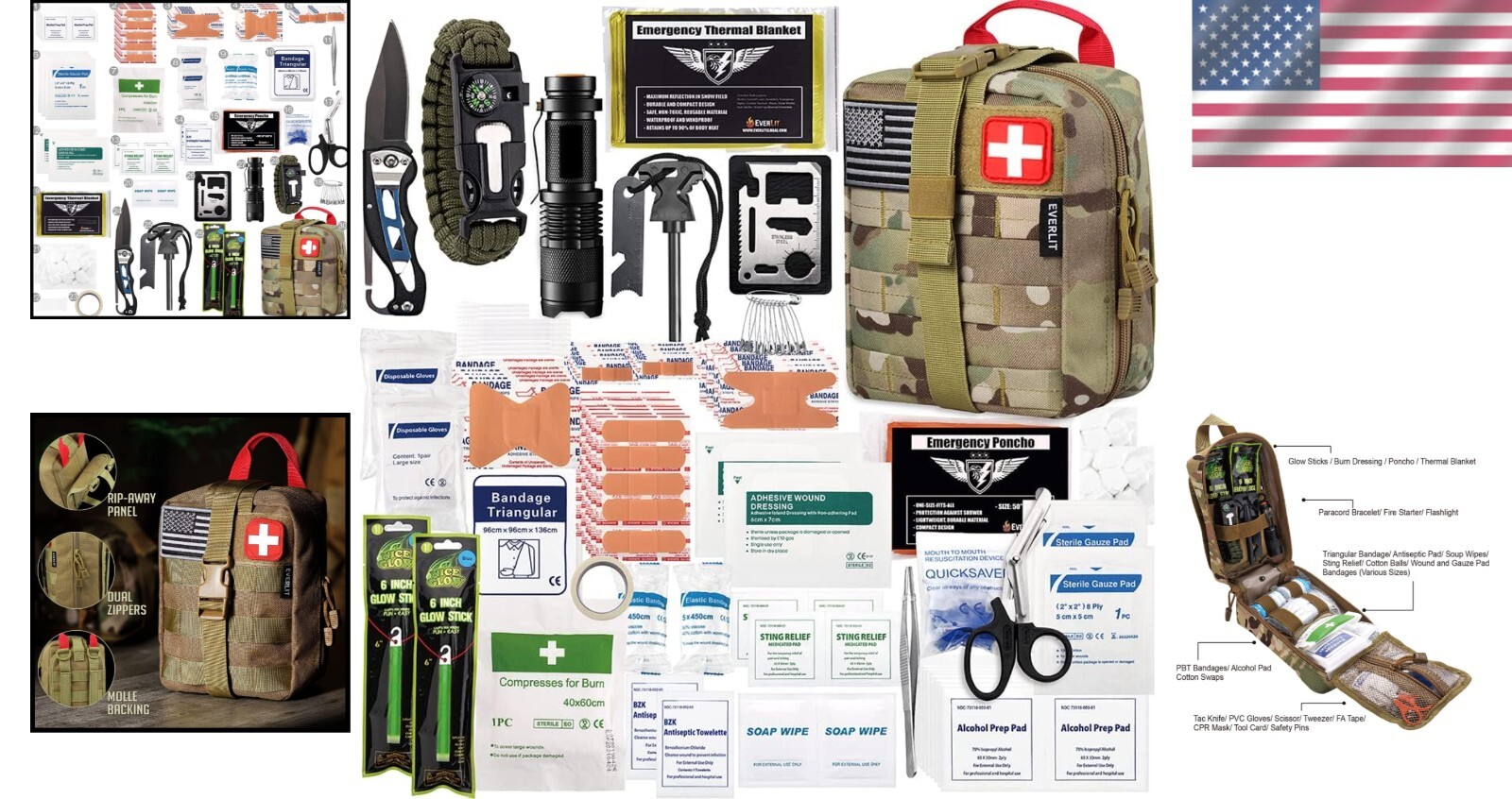 Durable Emergency Trauma Bag – 250 Piece Survival Kit with Molle Pouch