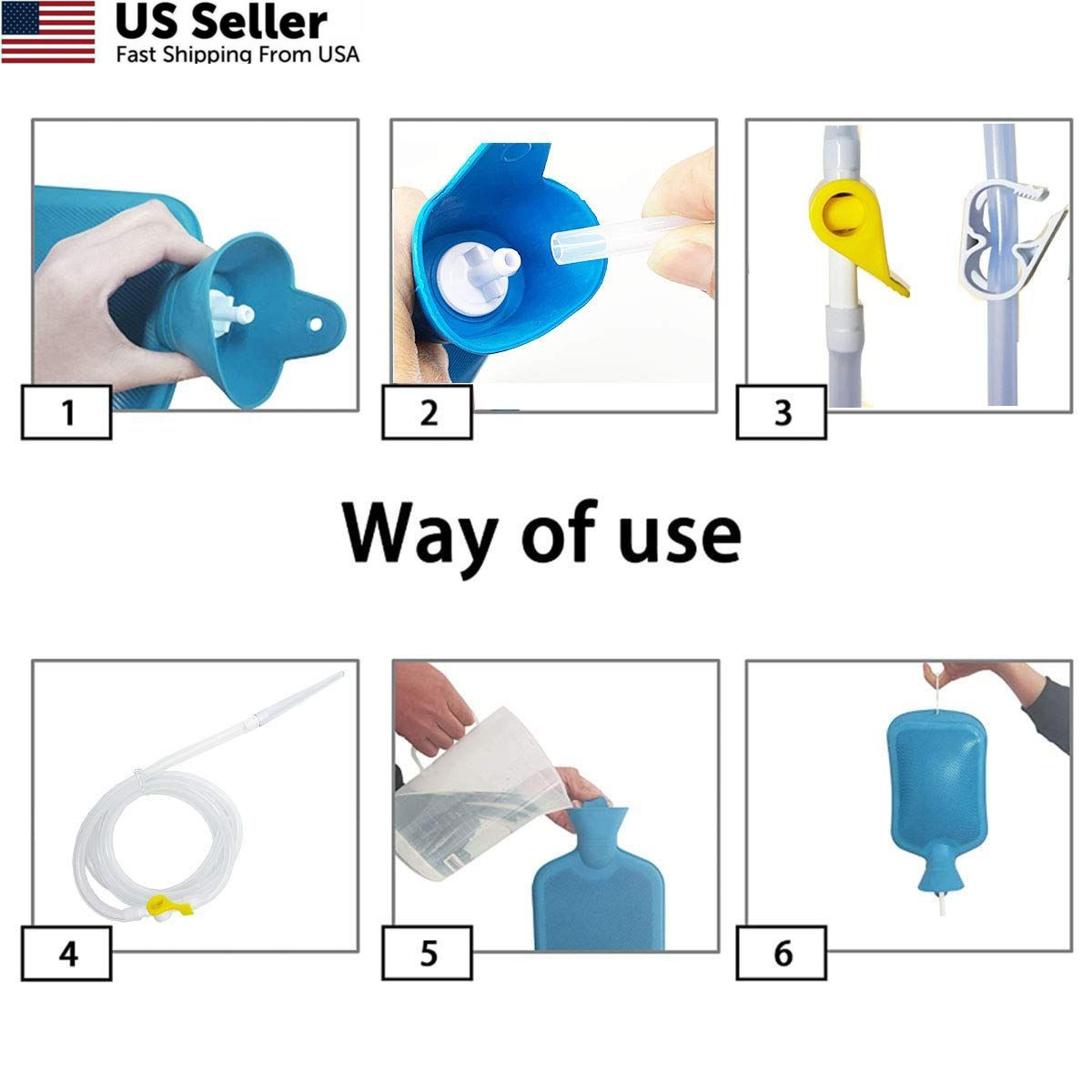 Smokitcen Enema Kit – 2L Bag– 5.0ft. Long Silicone 1 Piece Set, Blue