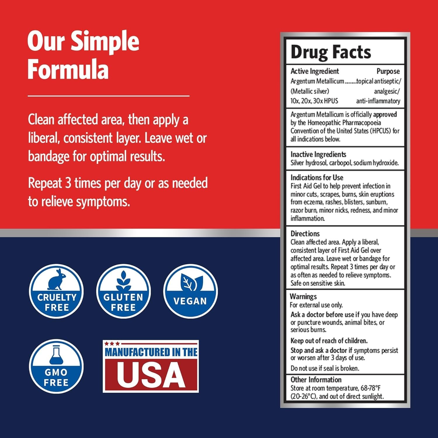 First Aid Gel Silver Wound Care Support Minor Skin Irritations 2 fl oz