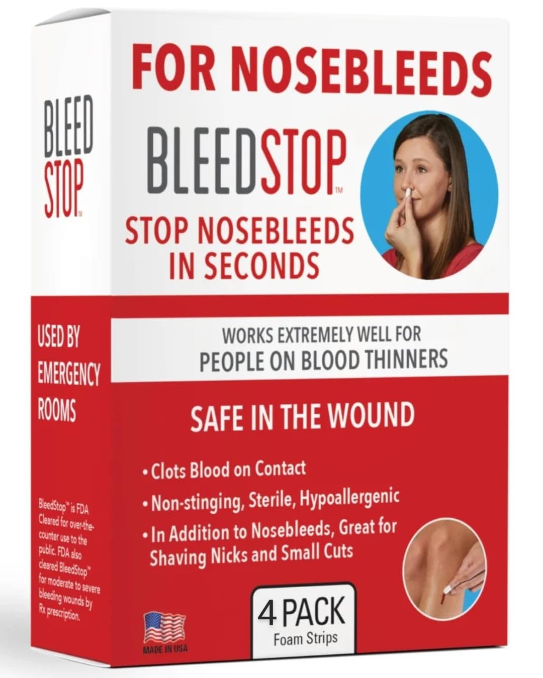 BleedStop™ Nosebleed Strips – Fast Acting Blood 4 Count (Pack of 1), White