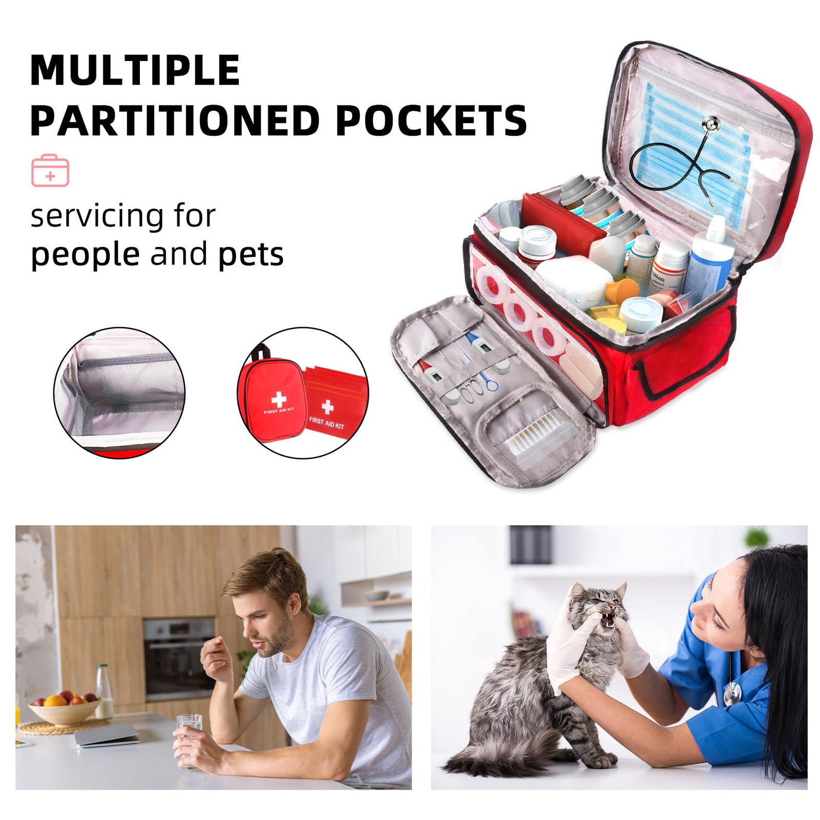 Dmnnlp First Aid Bag Empty, 5-Piece Set with Large Medical Organizer, 3 Red