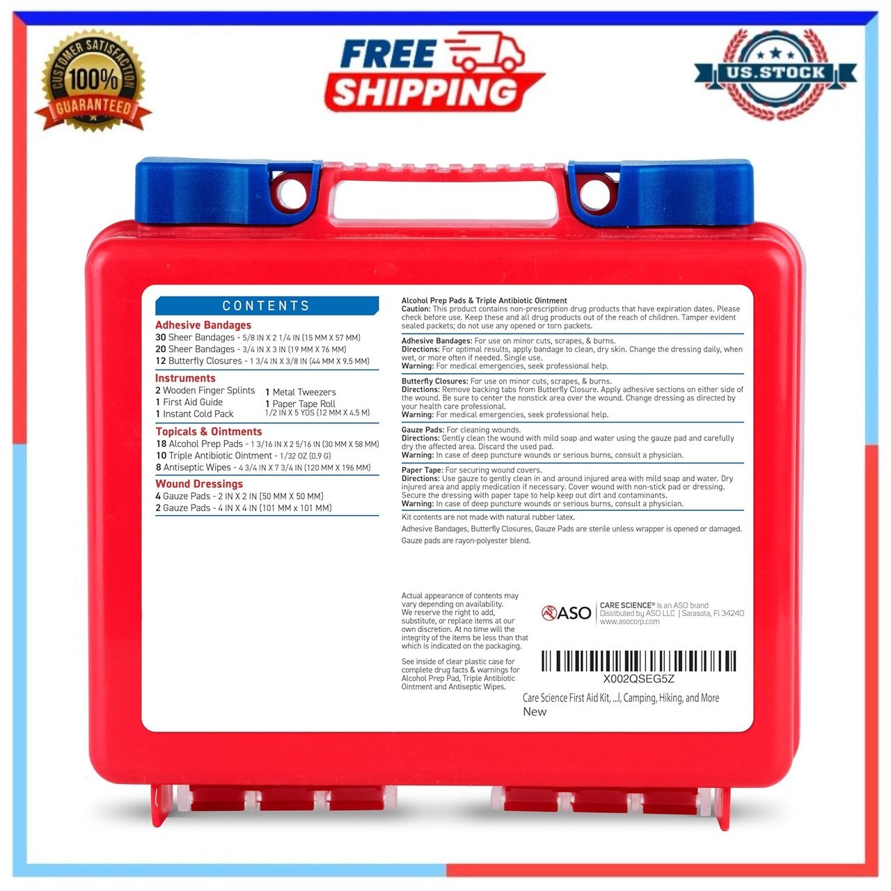 Care Science First Aid Kit 110 Pieces for Travel Work School Home