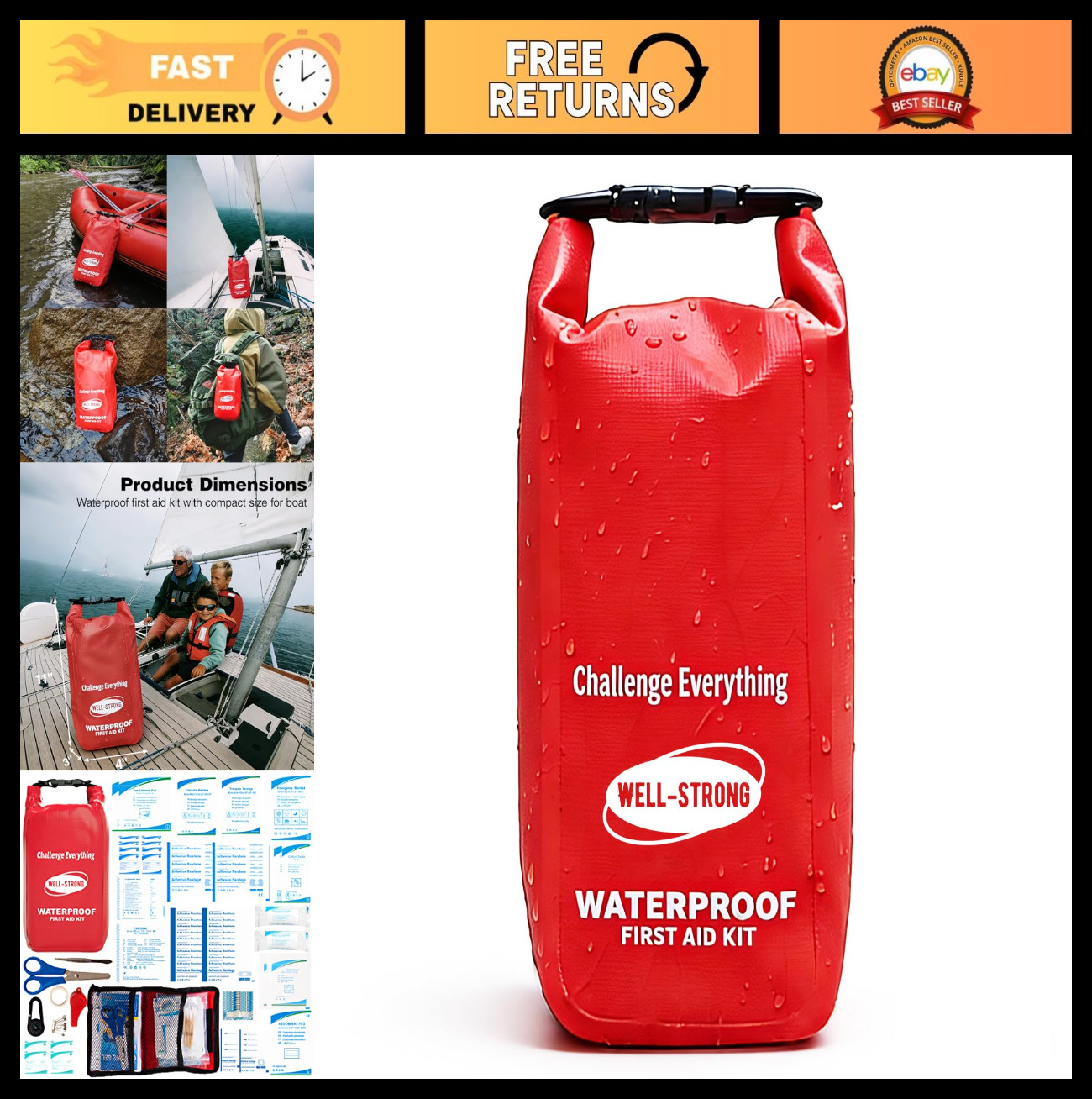 Waterproof Emergency First Aid Kit for Fishing, Kayaking, Boating, Camping, Beac