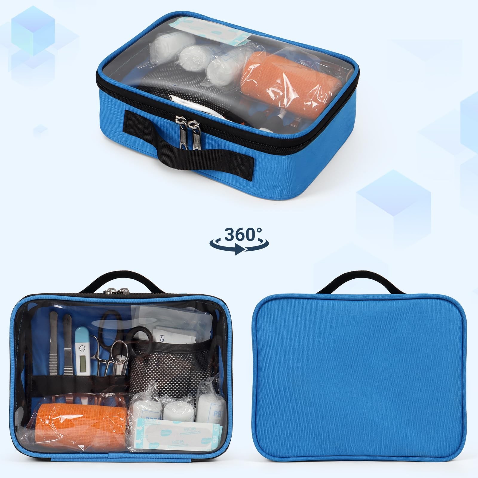 Camoredy Empty First Aid Bag Clear PVC Waterproof Organizer Pouch Small, Blue
