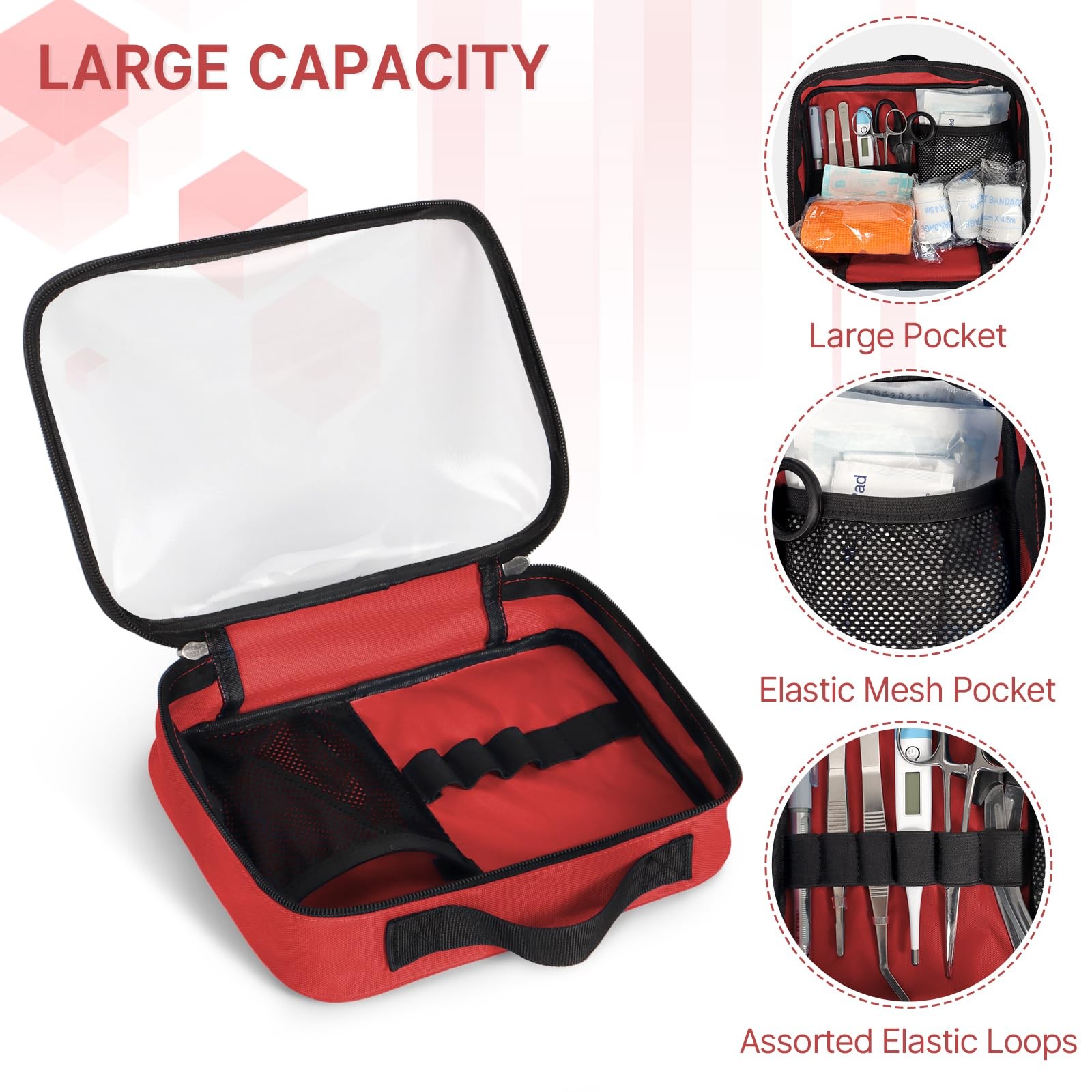 Camoredy Empty First Aid Bag Clear PVC Waterproof Organizer Pouch Small, Red