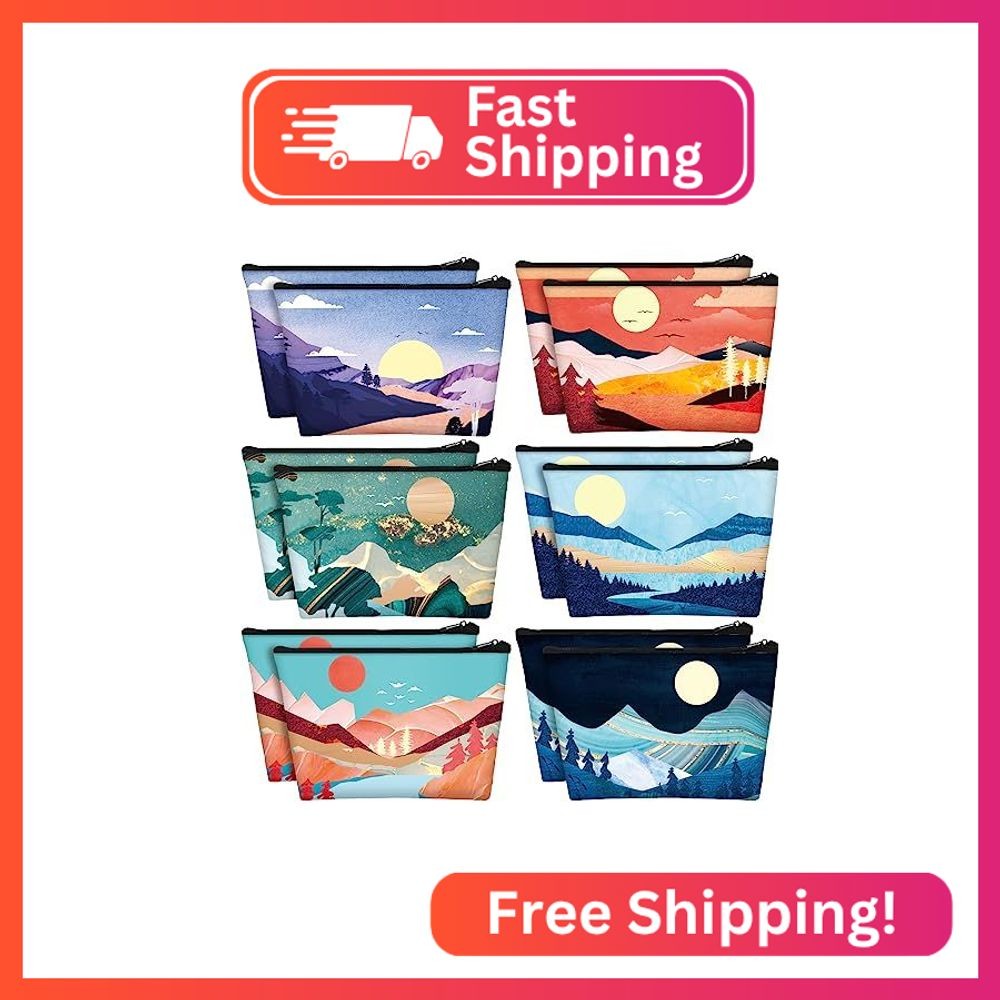 Sweetude 12 Pcs Mountain Makeup Bag Bulk Colorado Gifts Portable Travel Cosmetic