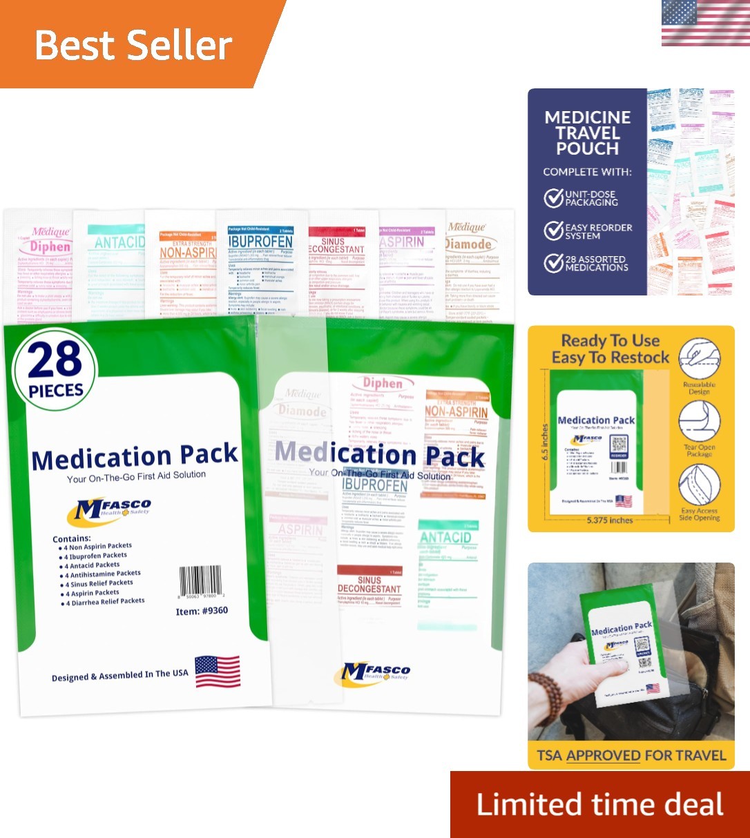 Compact First Aid Kit Refill for Travel – Includes Essential OTC Medications