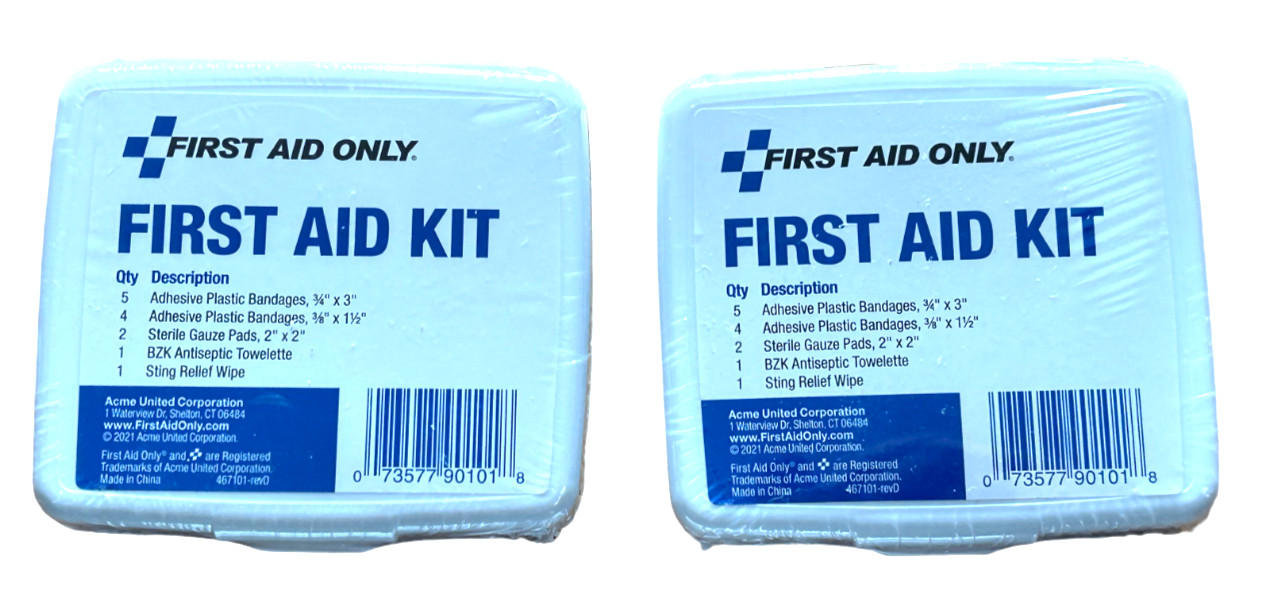 Two First Aid Kits – 13 Pieces per Kit Travel Size – Bandages, Gauze – Ex: 11/26
