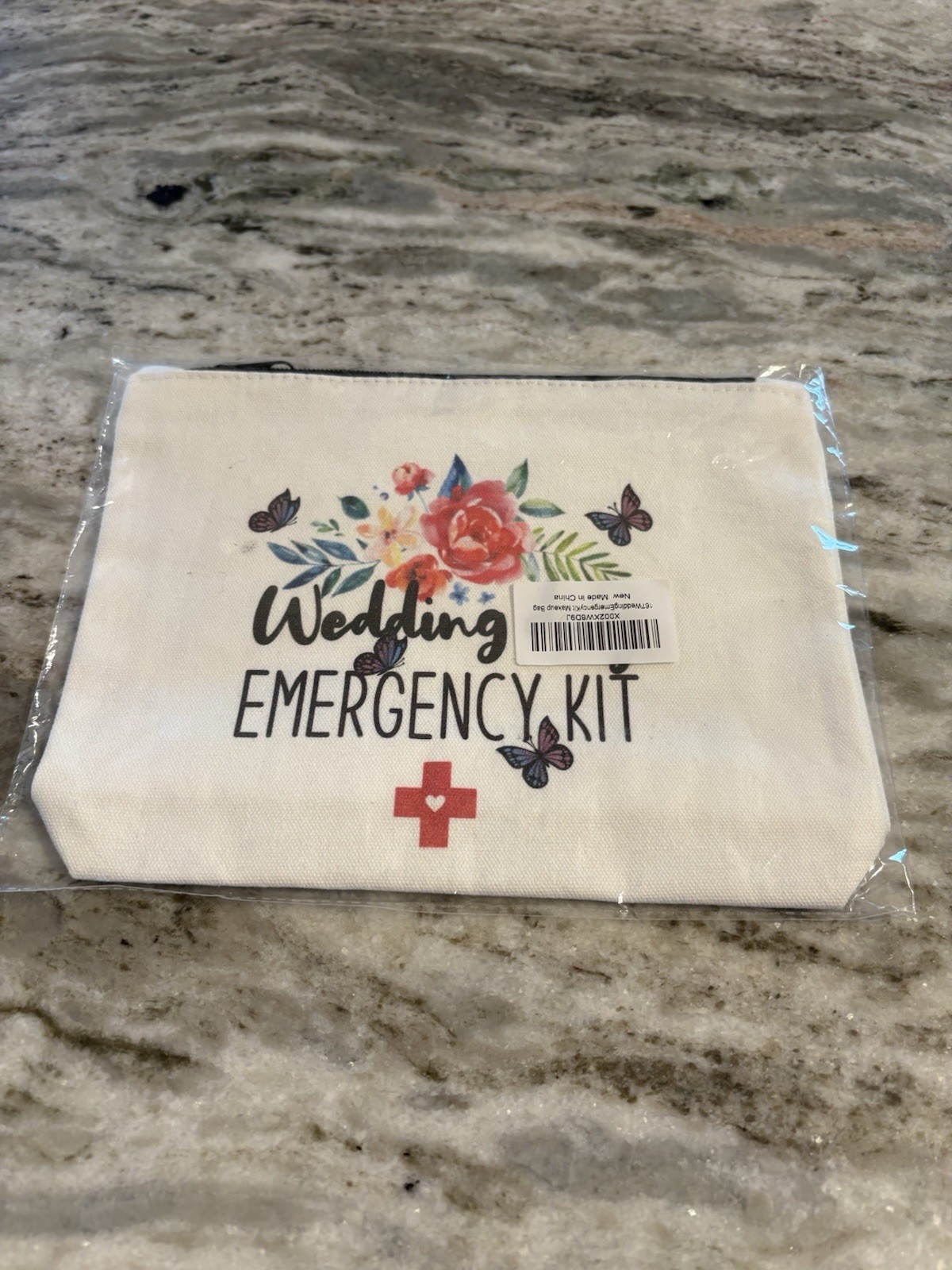 Portable White Wedding Emergency Kit Bag with Floral and Butterfly Design