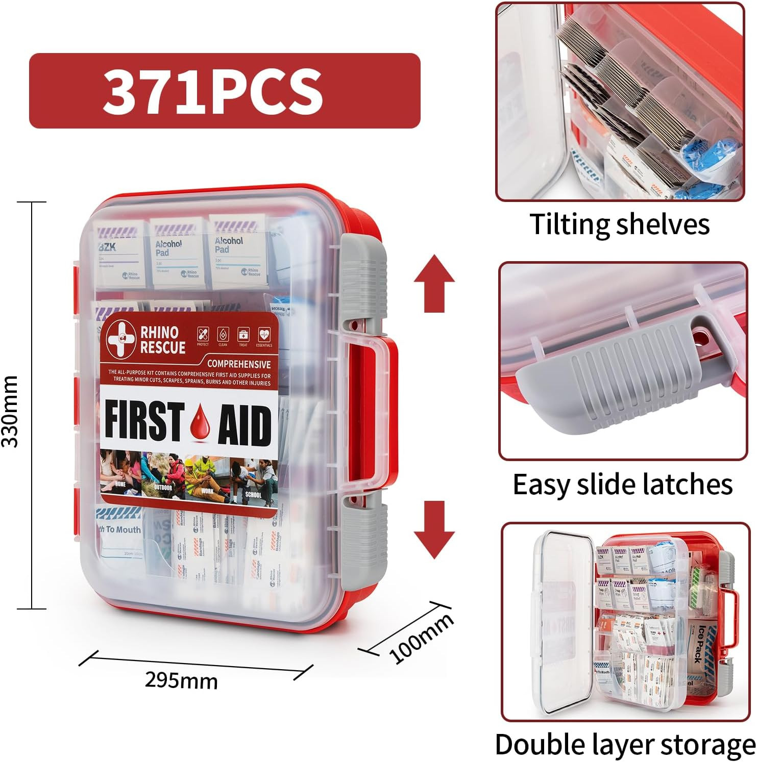 371 Pieces OSHA All-Purpose First Aid Kit, 100-Person Home & Office Professional