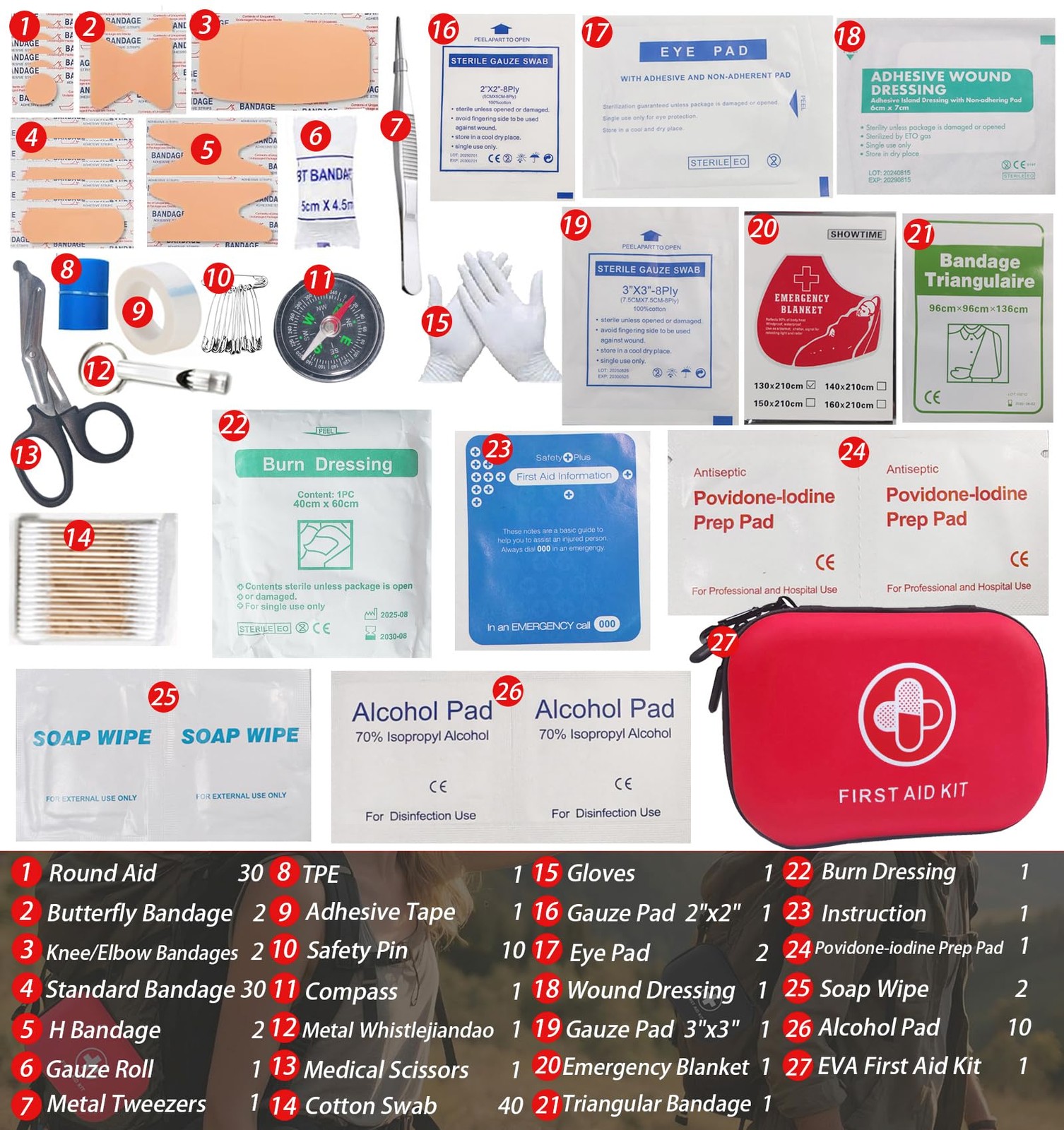 150Piece Waterproof First Aid Kit for Home, Camping, Hiking, and Office