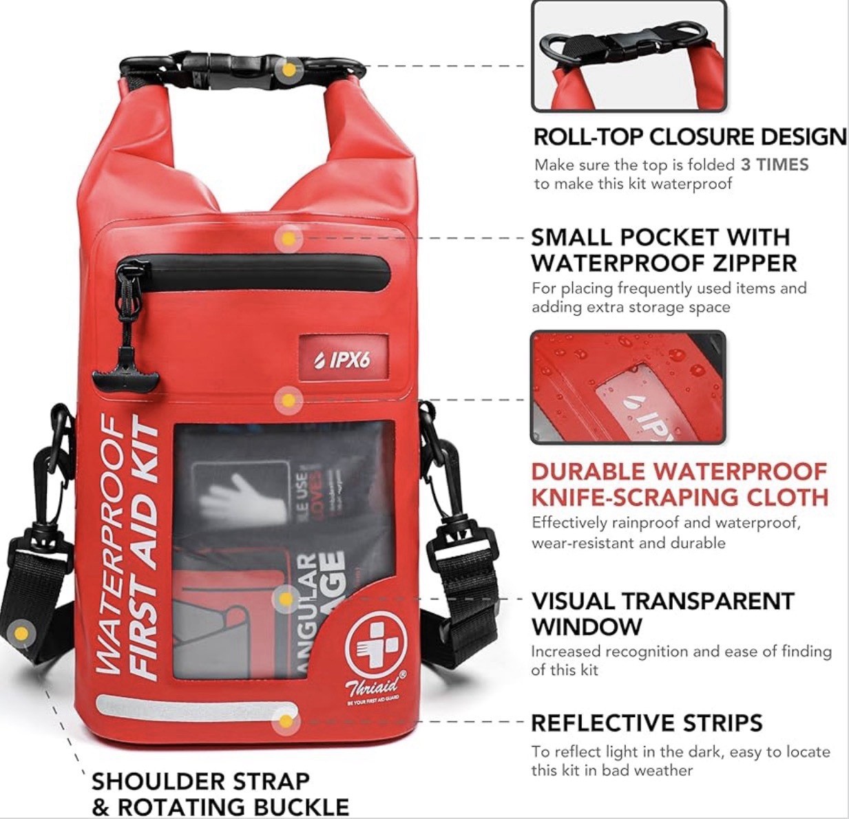 250 PCS Waterproof First Aid Kit, Roll Reflective Boat Dry Bag Bug Out Bags, Eme