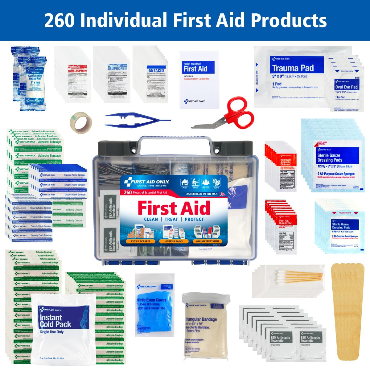 First Aid Kit 260pcs OSHA-Compliant Emergency Medical Set for Home Office Car