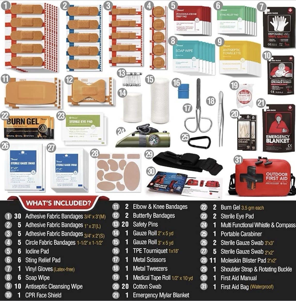 152 PCS Waterproof First Aid Kit, Portable Small Boat Dry Bag Bug Out Bag, Emerg