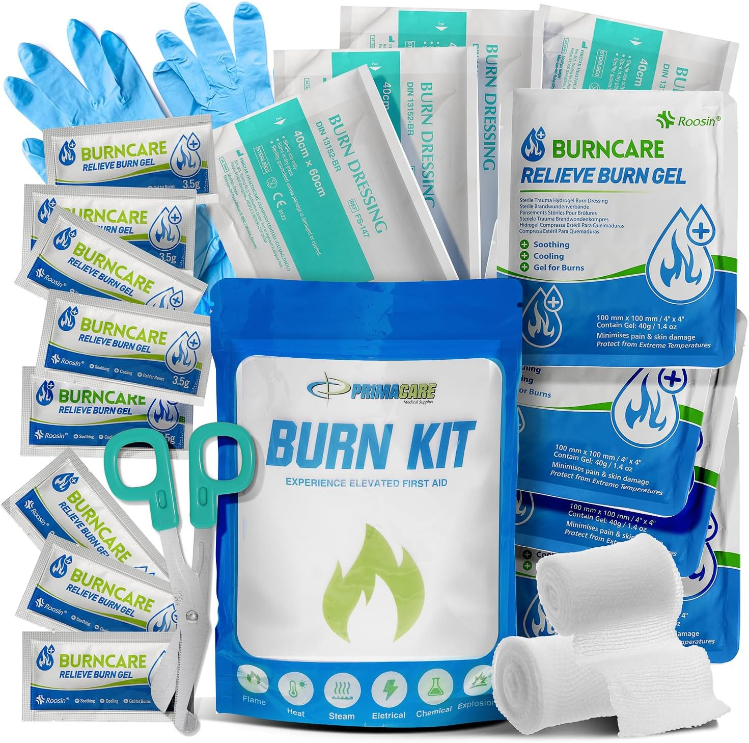 WB-7707 Emergency First Aid Burn Kit – 22-Piece Burn Relief Pack with Burn Gel,